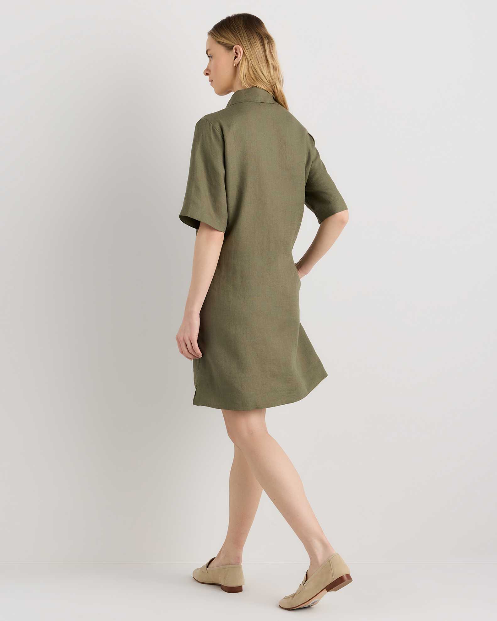Women's 100% European Linen Popover Mini Dress in Bayberry Olive, Size Small by Quince Women's 100% European Linen Popover Mini Dress in Bayberry Olive, Size Small by Quince