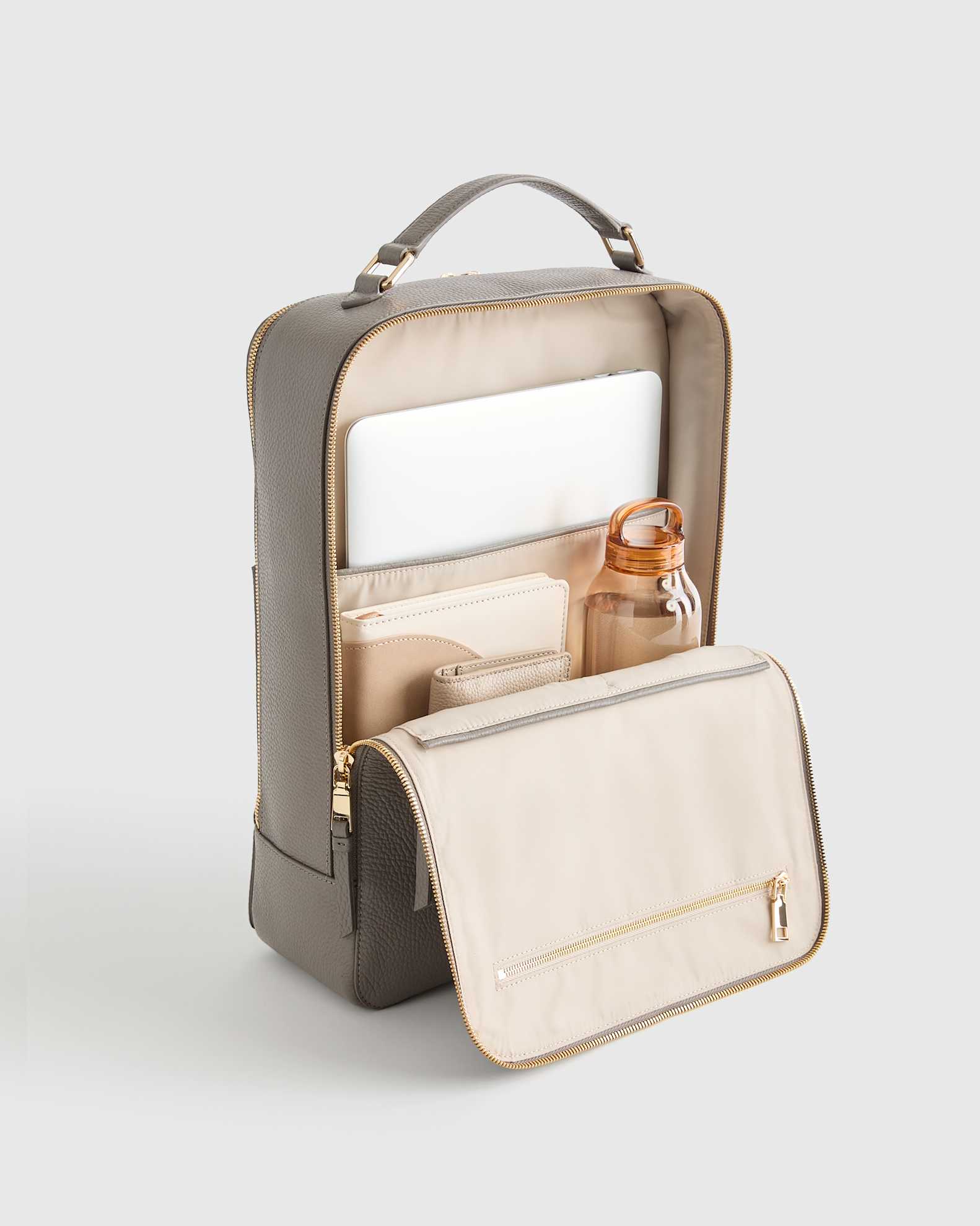 beige leather backpack laptop Women's For Work and College, Apricot / 15 Inches Laptop or your phone BEIS Beige Vegan Leather Backpack