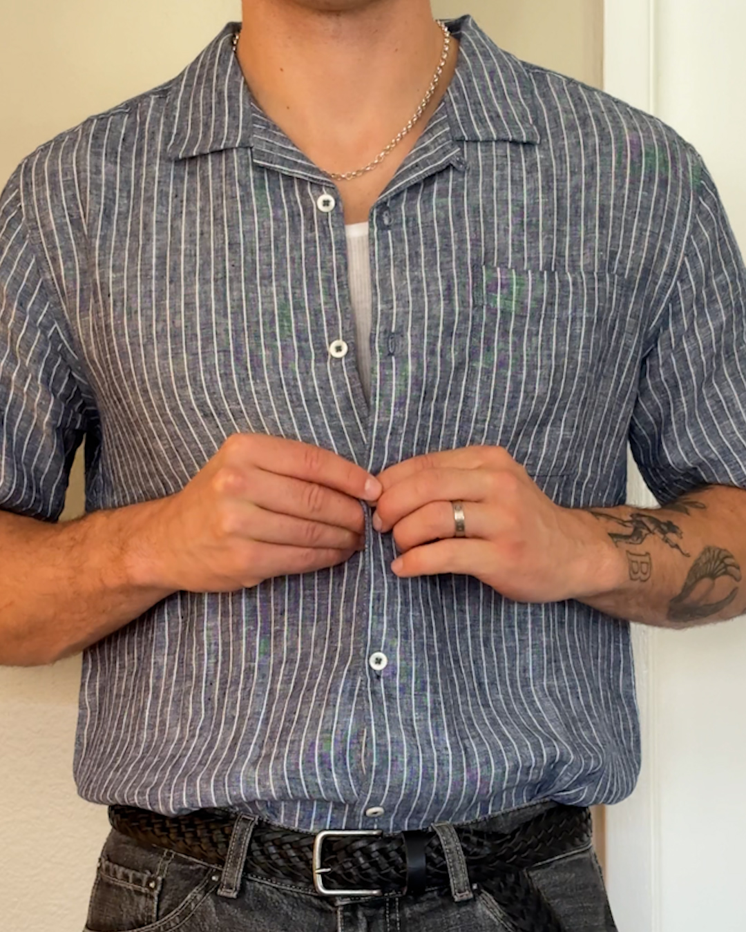 100- European Linen Camp Shirt JamesKalis Thumbnail Chambray 4x5