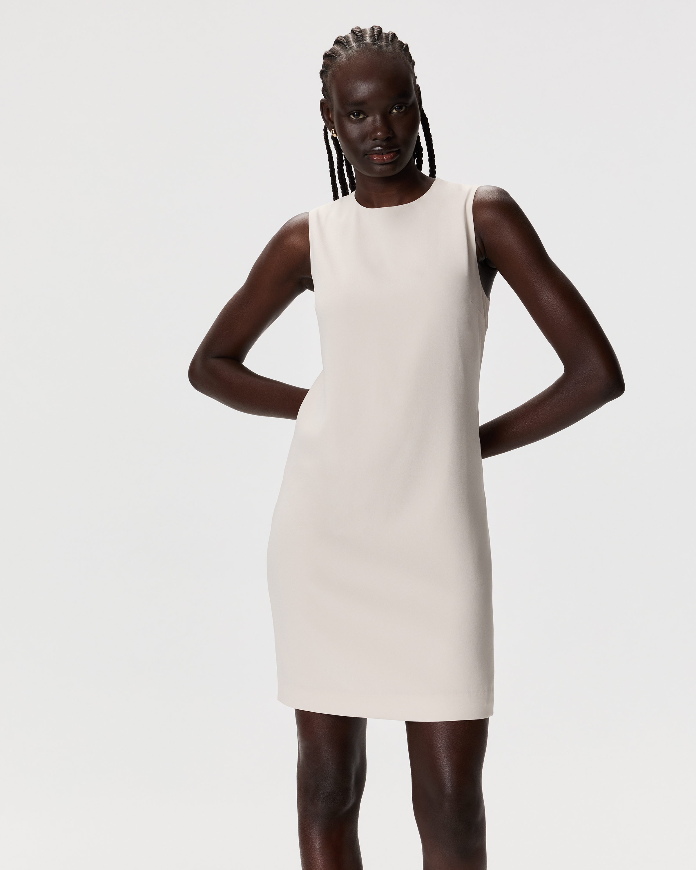 Sand Fluid Crepe Sleeveless Shift Dress