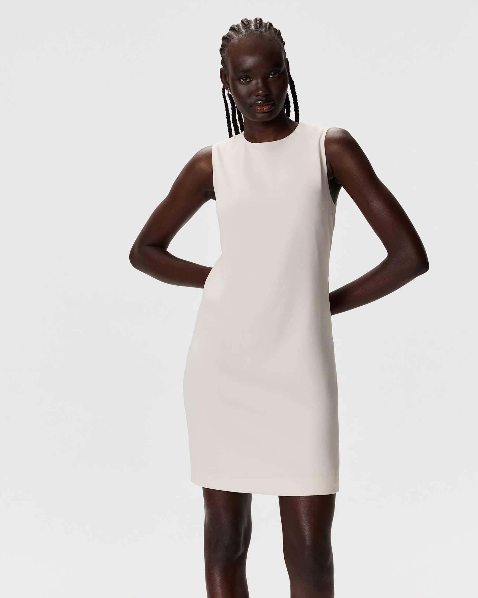 Women's Fluid Crepe Sleeveless Shift Dress in Sand, Size XL, Polyester by Quince Women's Fluid Crepe Sleeveless Shift Dress in Sand, Size XL, Polyester by Quince