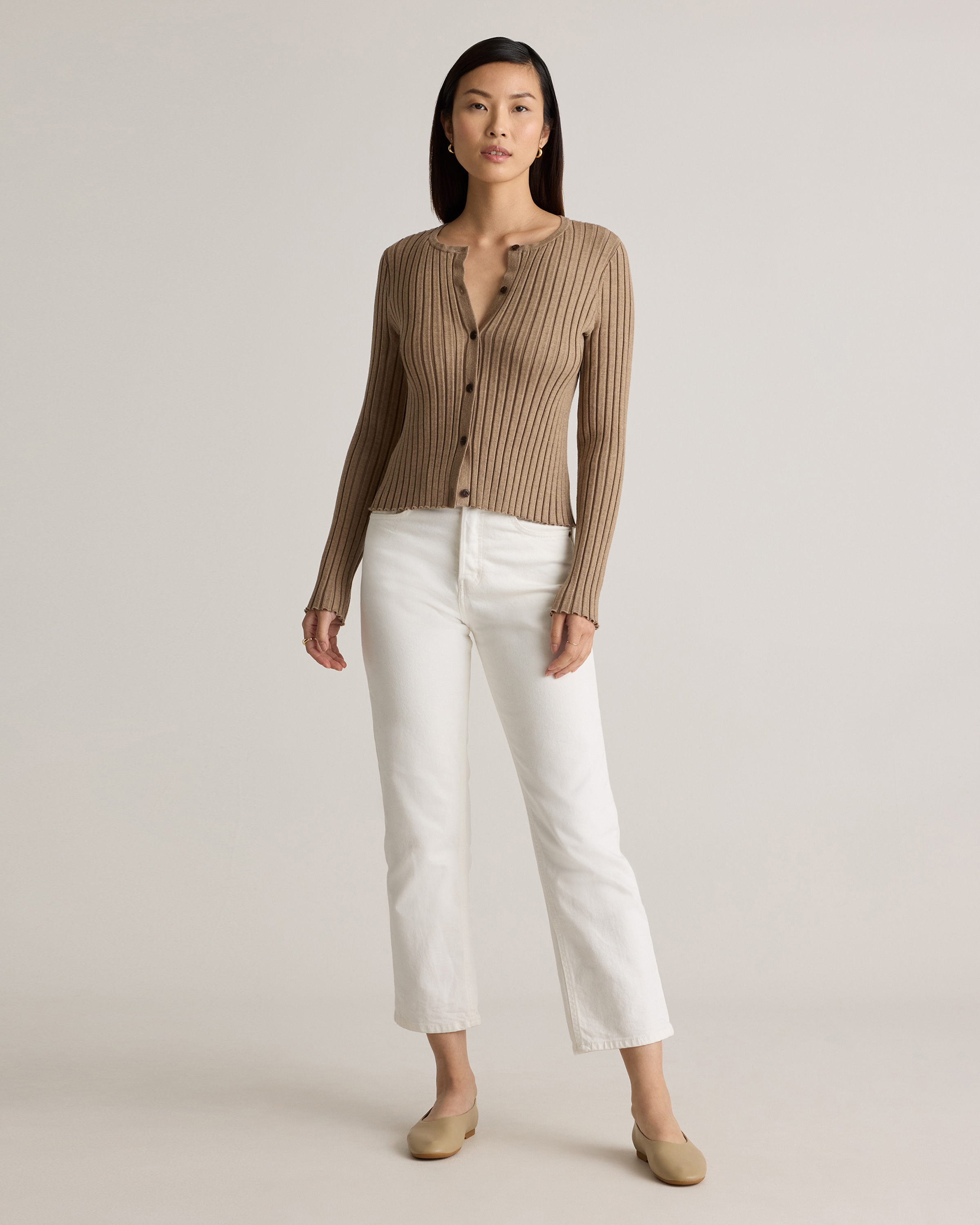 c*u様 pois compact rib cardigan コンパクトリブカー Eco-Knit Cropped Rib Cardigan in Warm Taupe