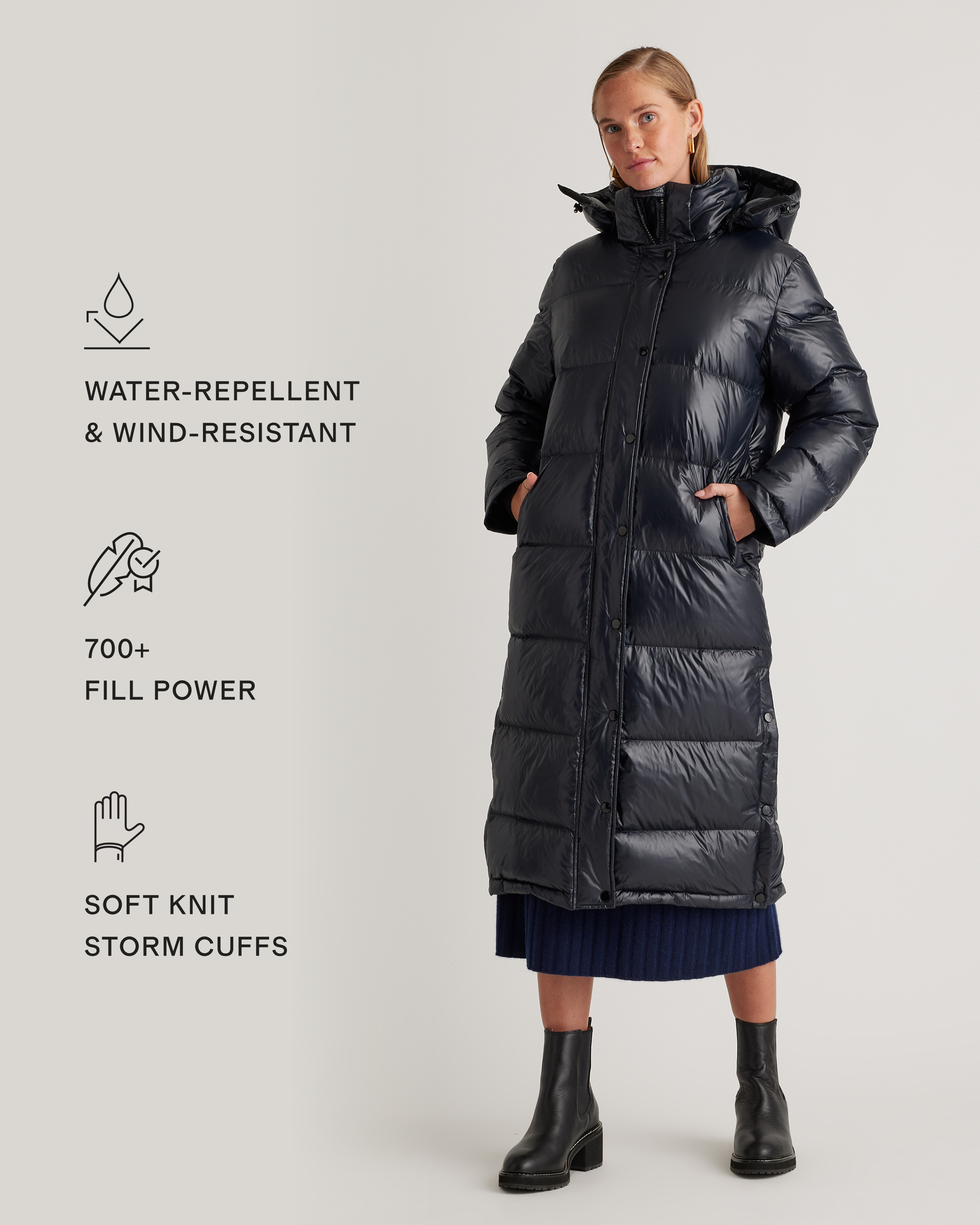 Responsible Down Long Puffer Jacket in Shiny Black