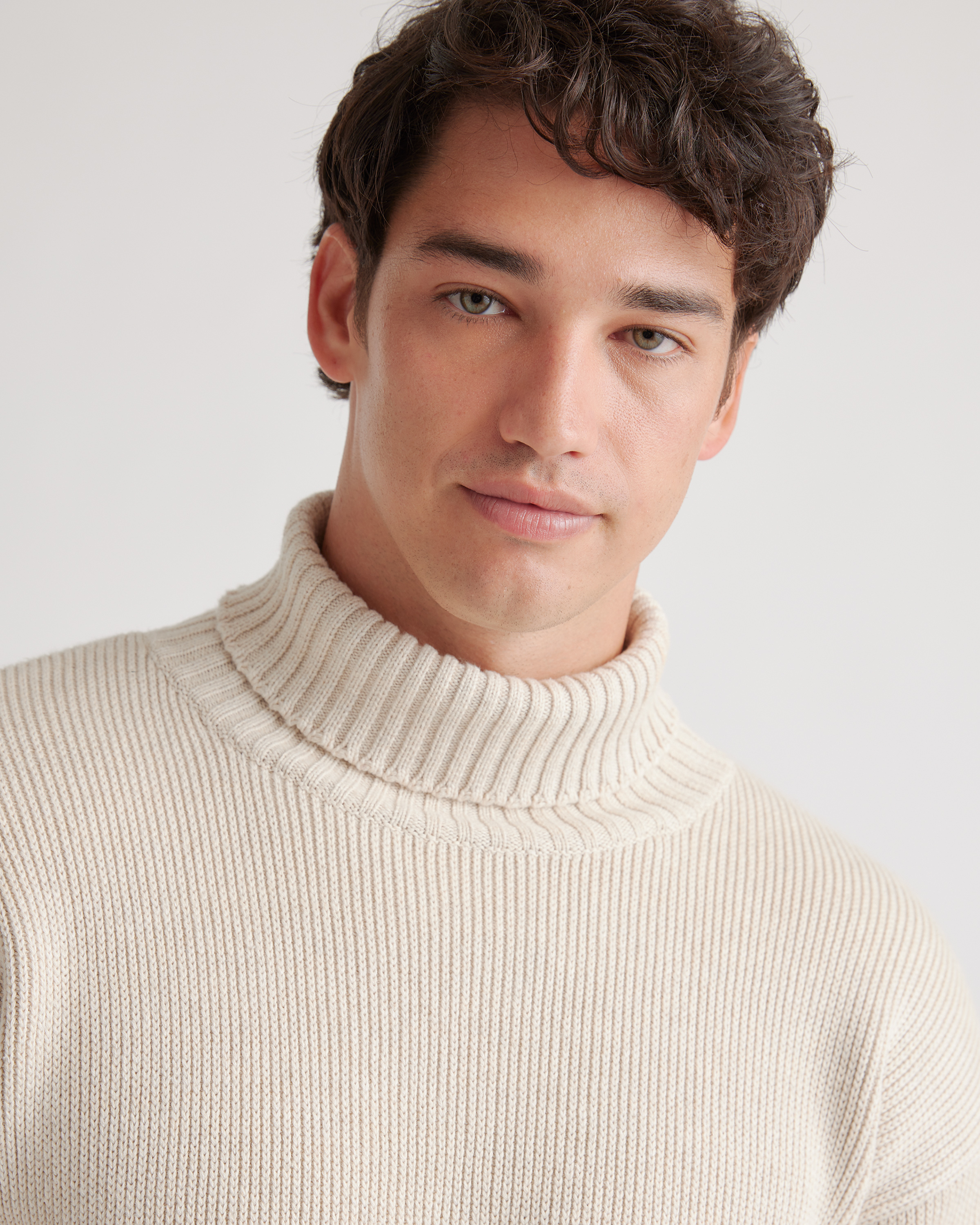 100% Organic Cotton Turtleneck Sweater in Speckled Beige