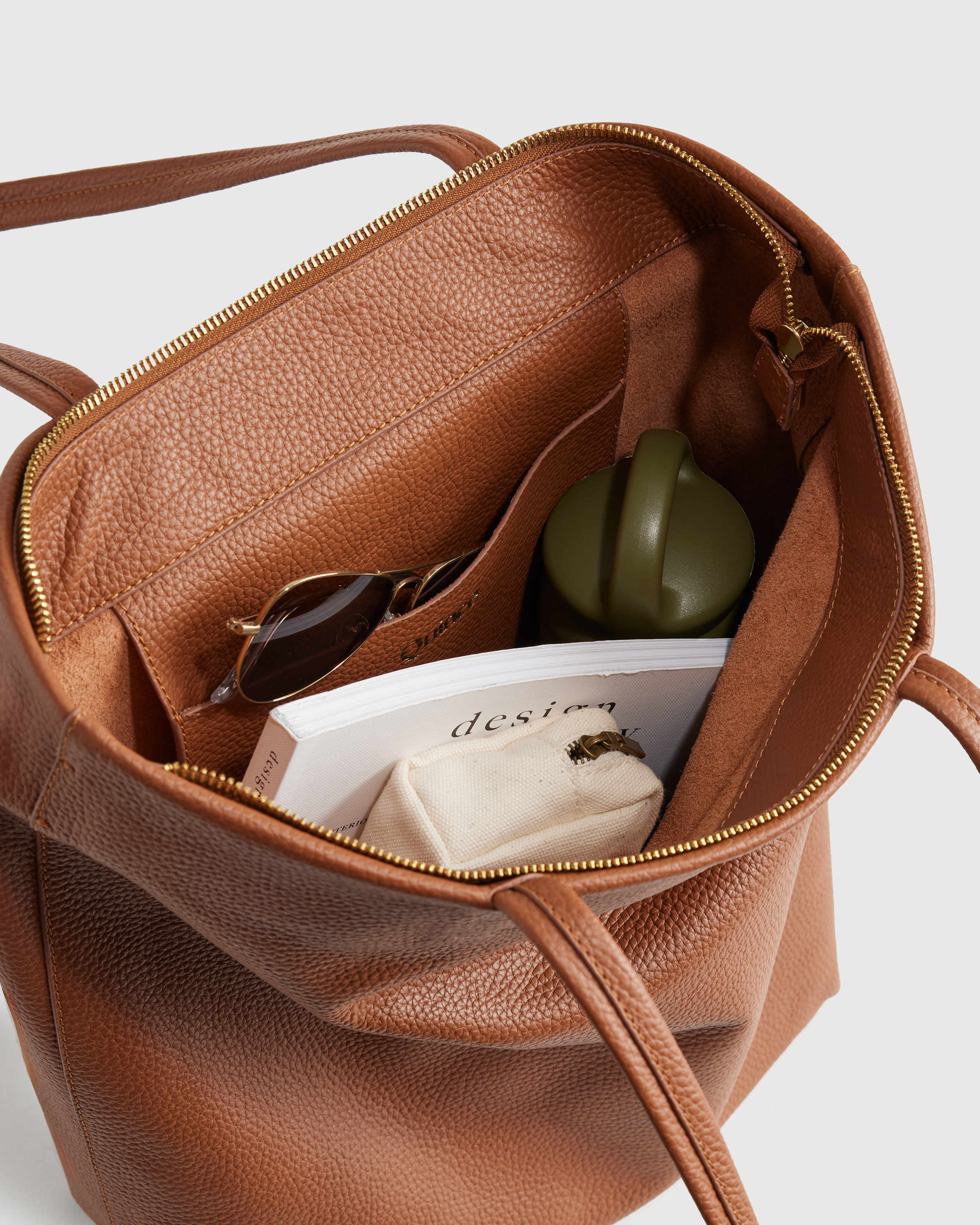 Italian Leather Tall Zip Top Tote