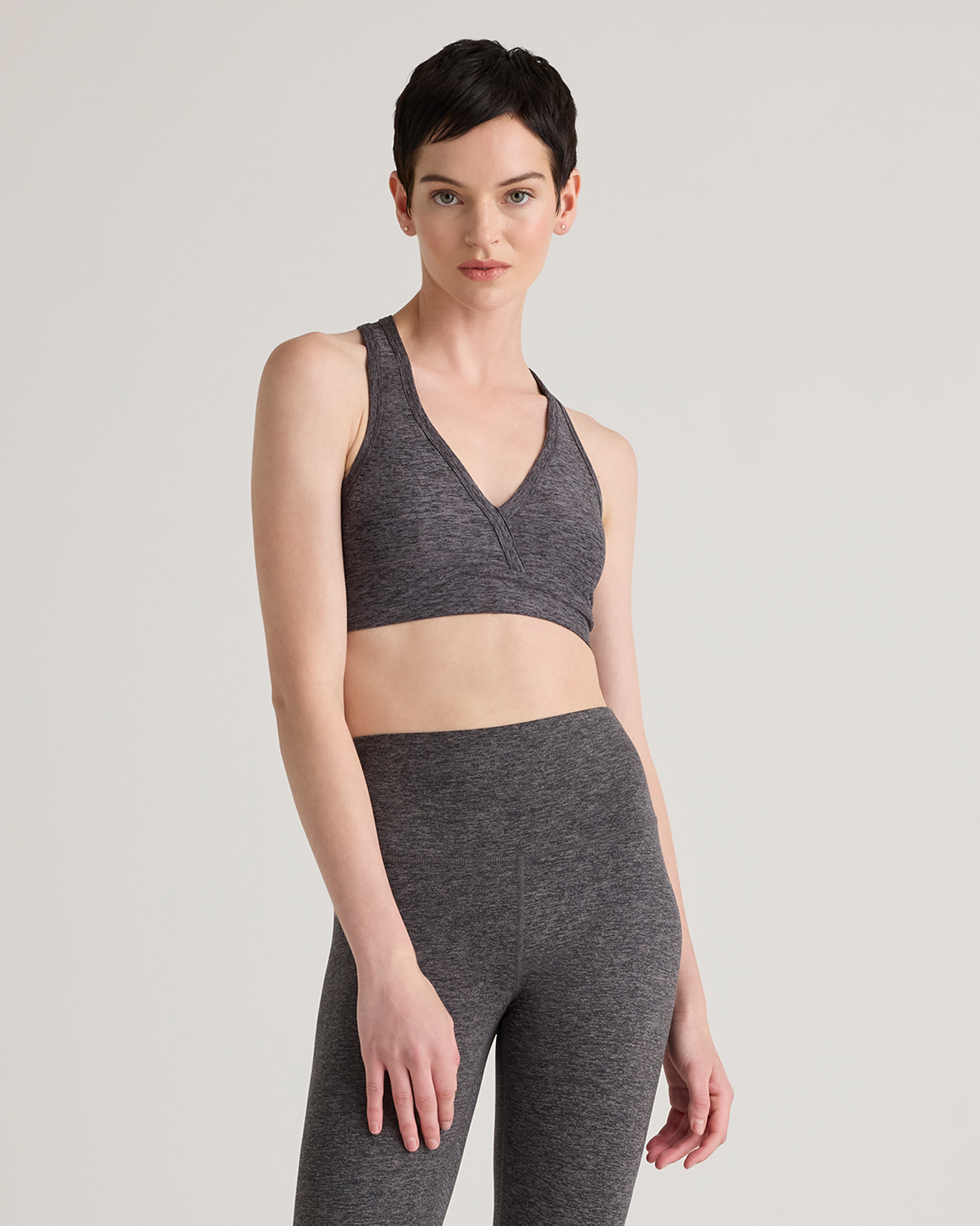 Heather Charcoal Ultra-Soft V-Neck Racerback Bra