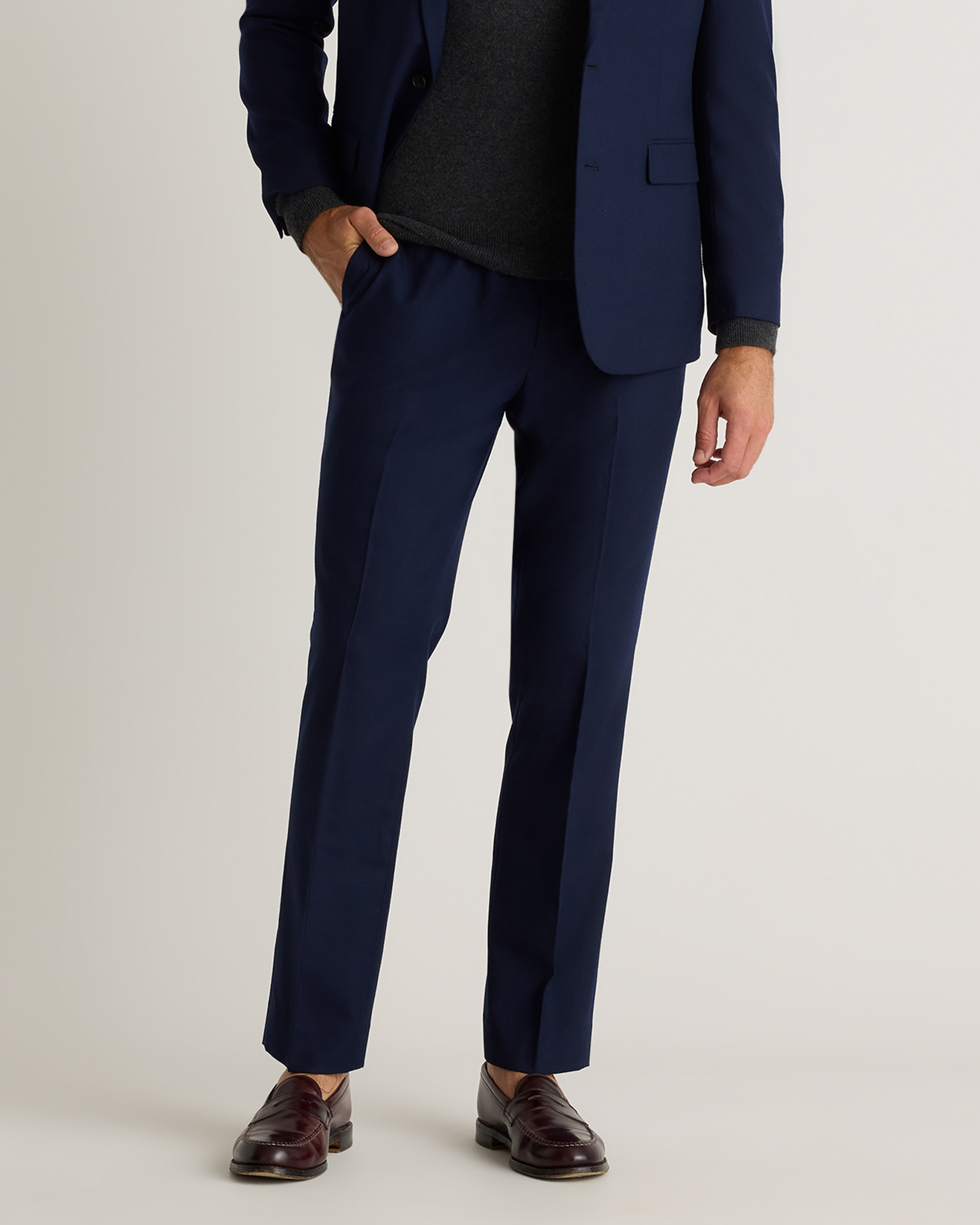 Navy Stretch Wool Dress Pants - Slim fit
