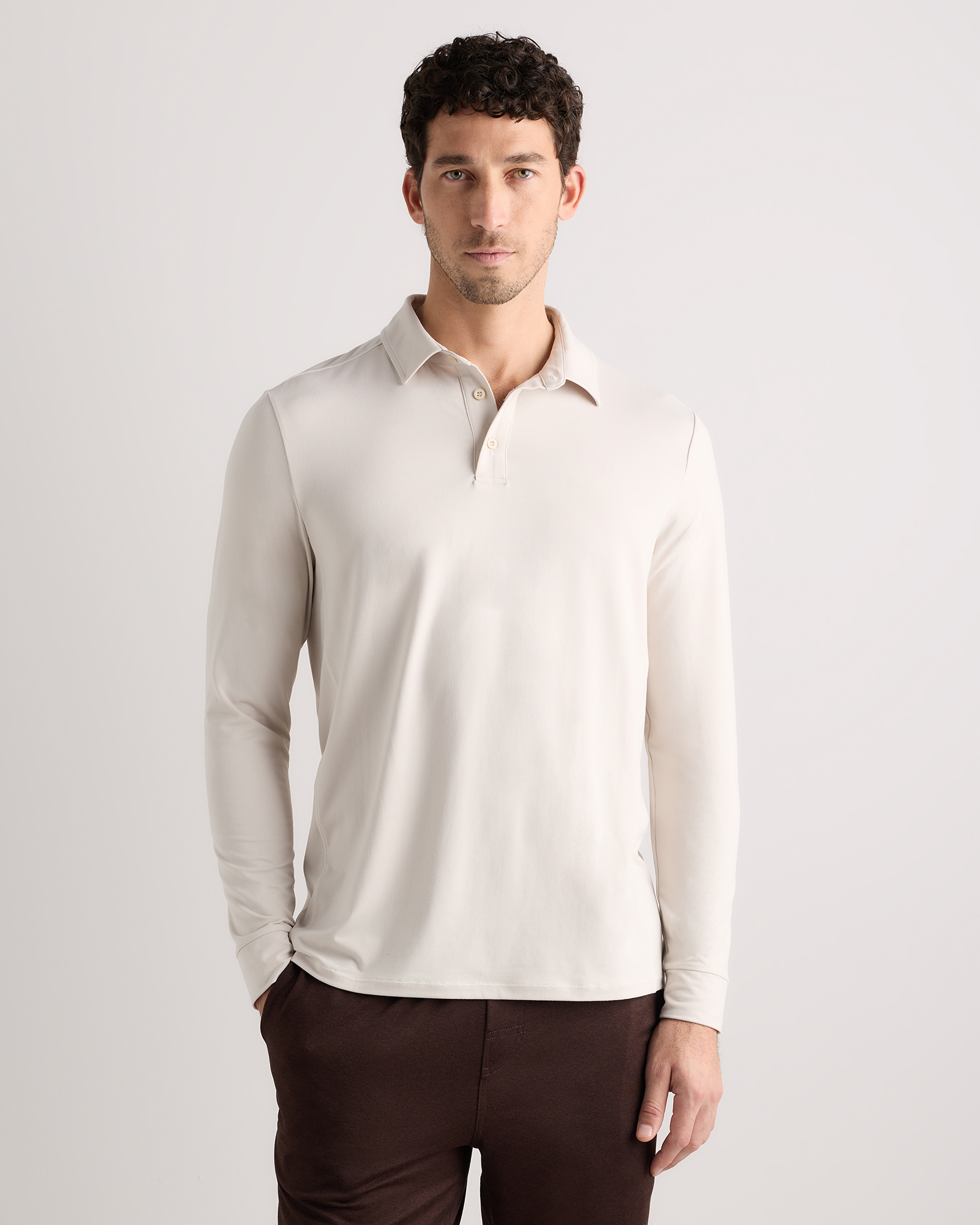 Solid Chalk Flowknit Breeze Performance Long Sleeve Polo
