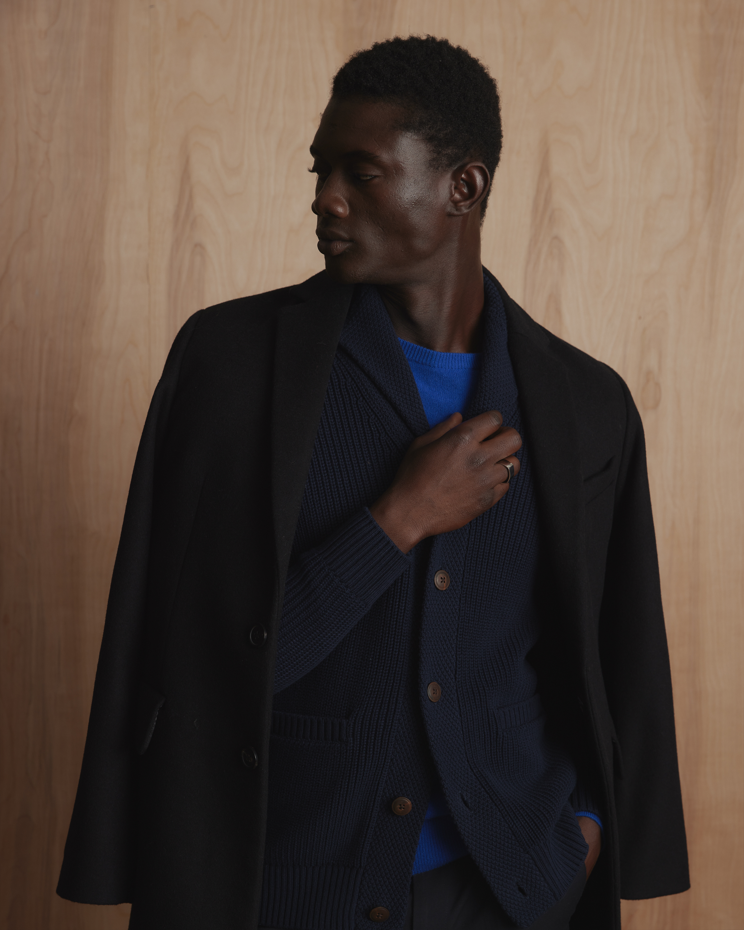 100% Organic Cotton Shawl-Collar Cardigan Sweater in Navy