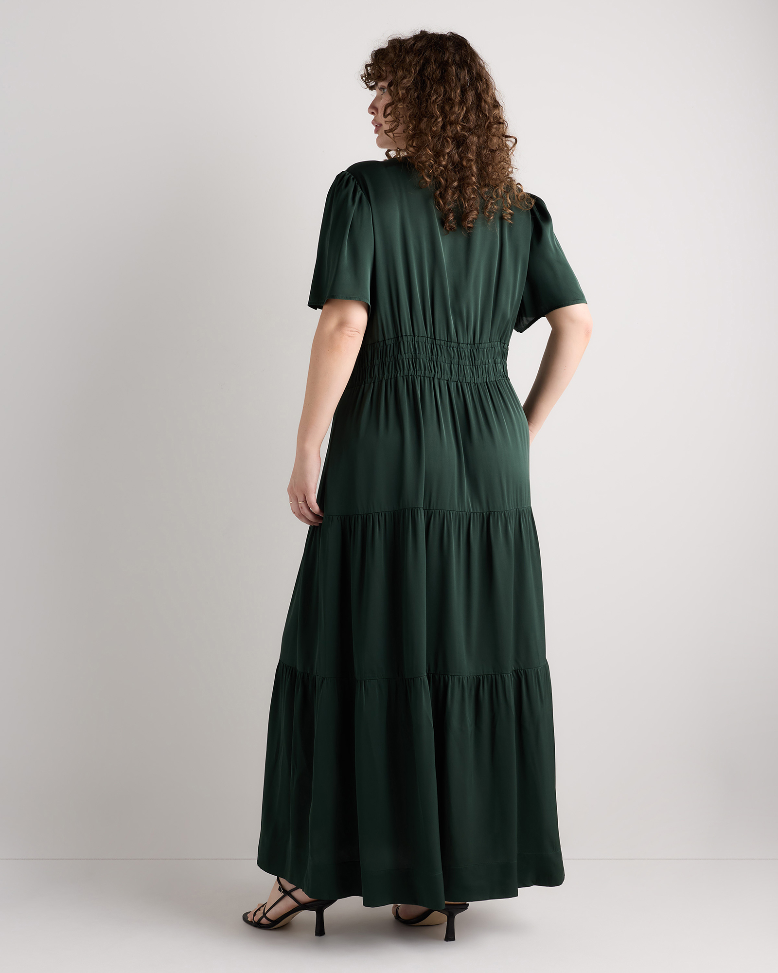 green maxi dress plus Women's Washable Stretch Silk Tiered in Forest Green, Size 1X by Quince Dark Gold
