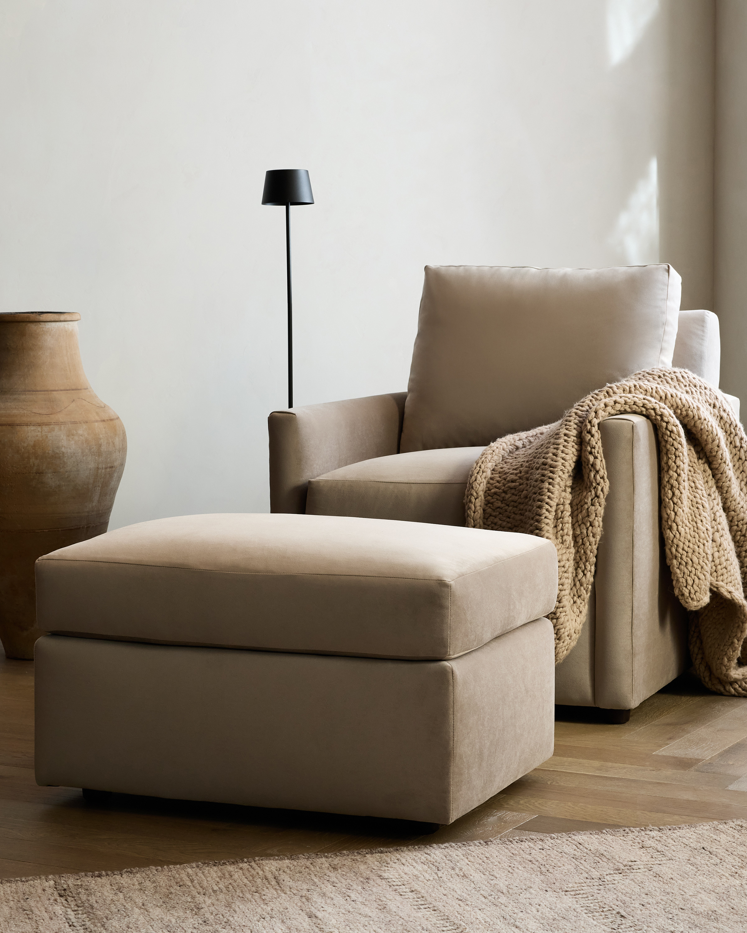 Brennan Performance Velvet Ottoman - thumbnail 2