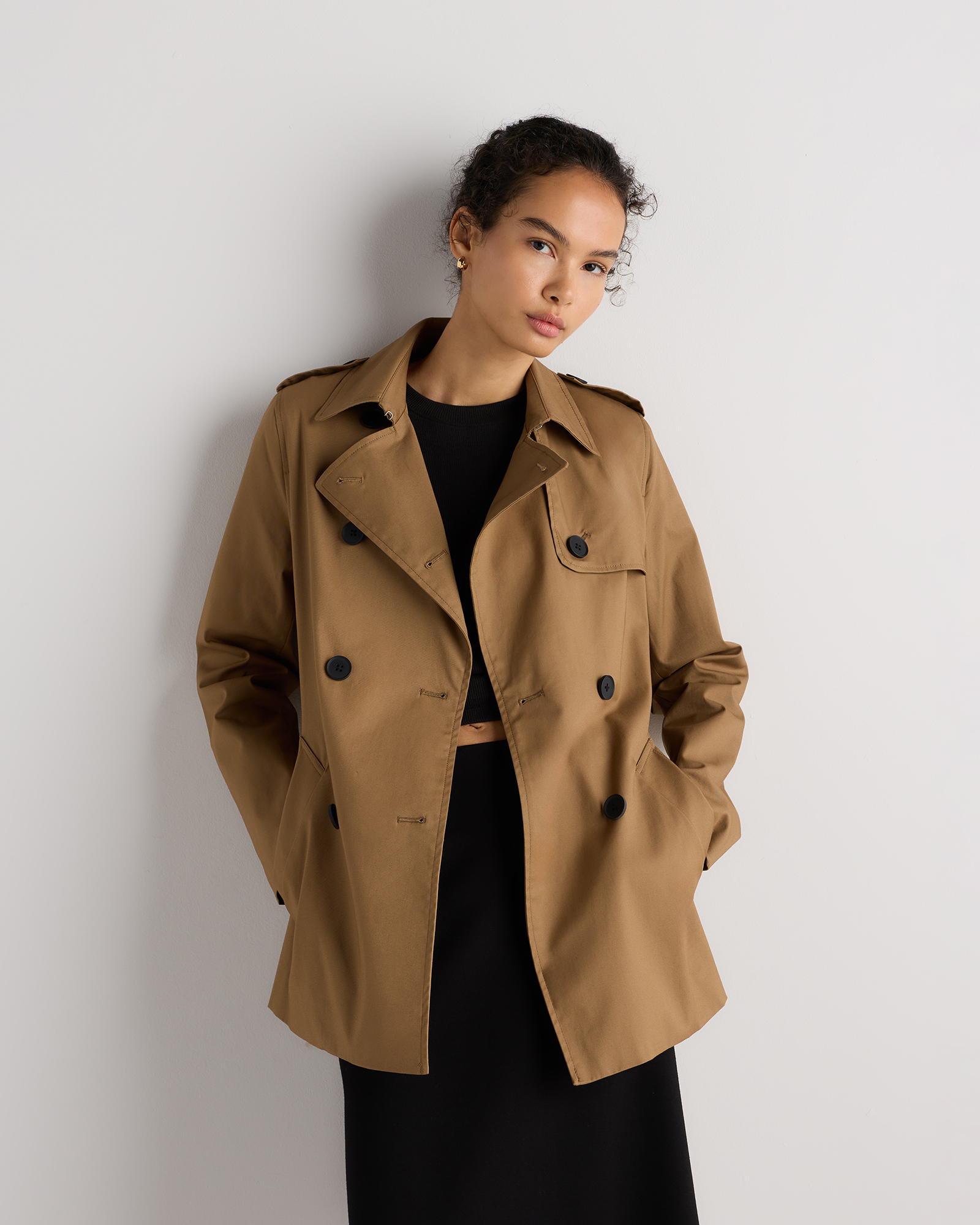 Dark Khaki Trench court extensible confortable