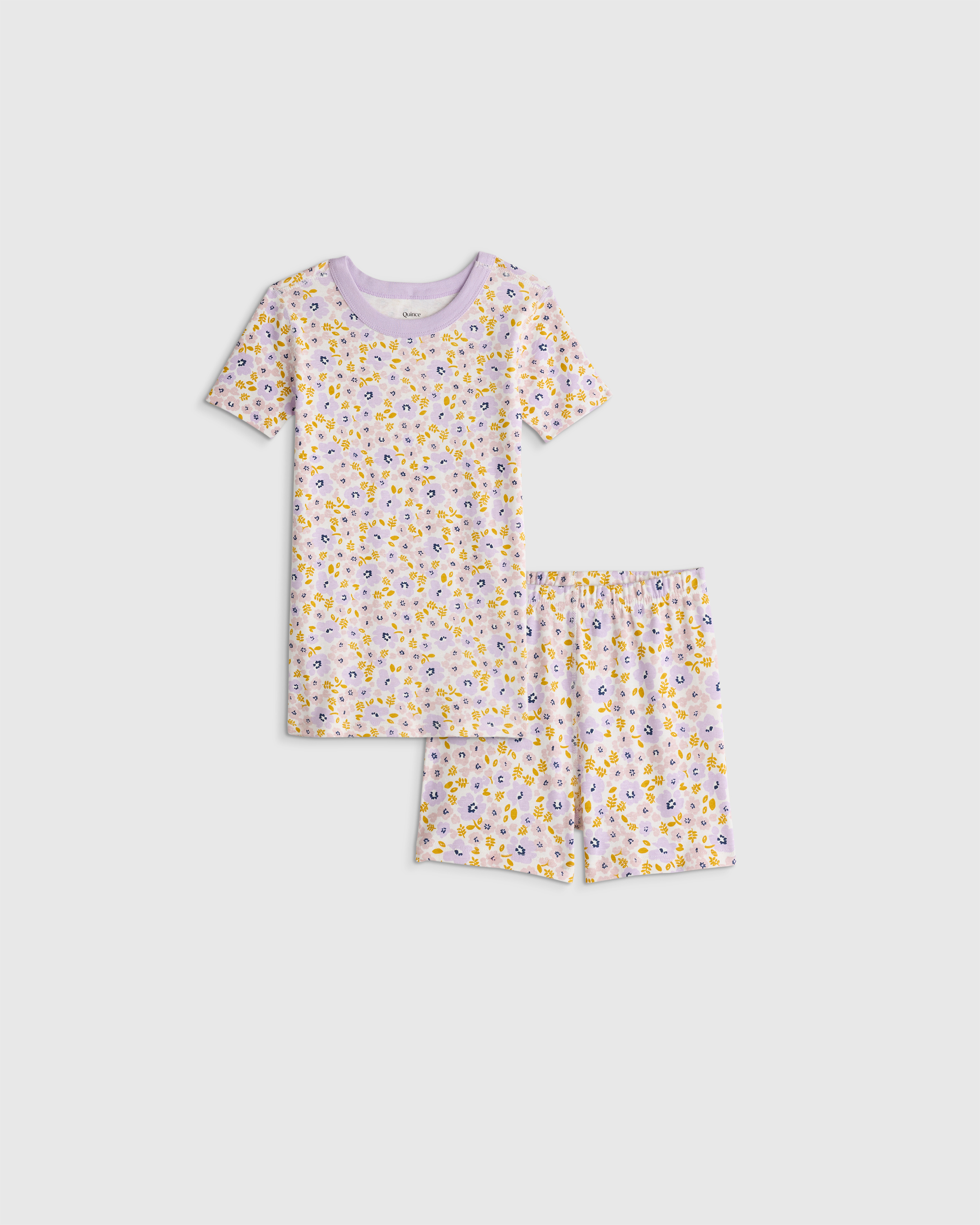 Purple Poppy Floral 100% Organic Cotton Short Sleeve and Shorts Pajama Set