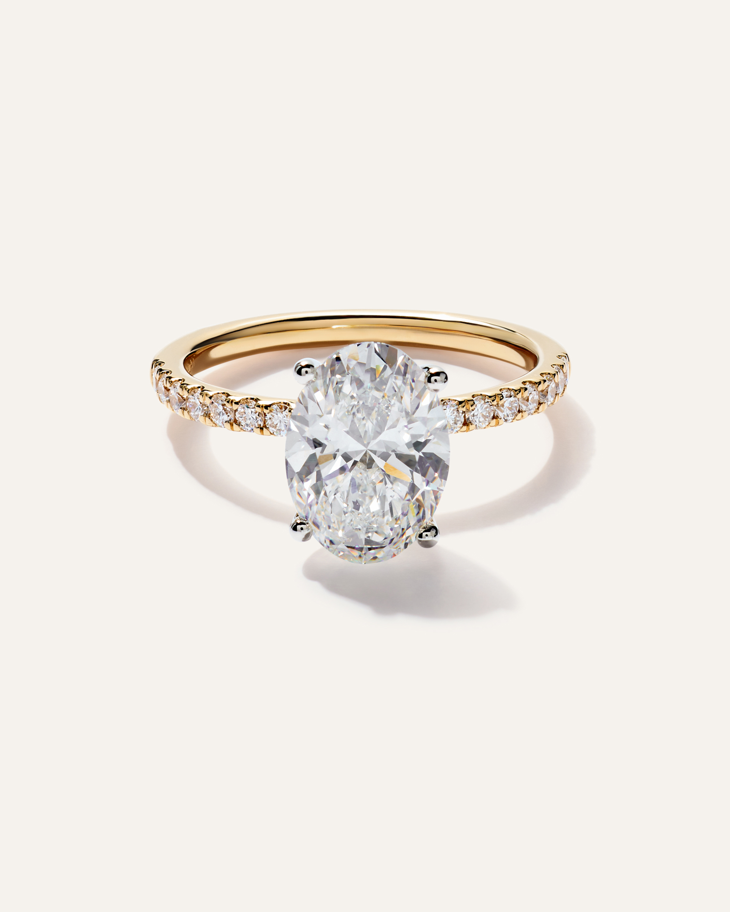 Yellow Gold Lab Grown Diamond Oval Petite Pave Engagement Ring