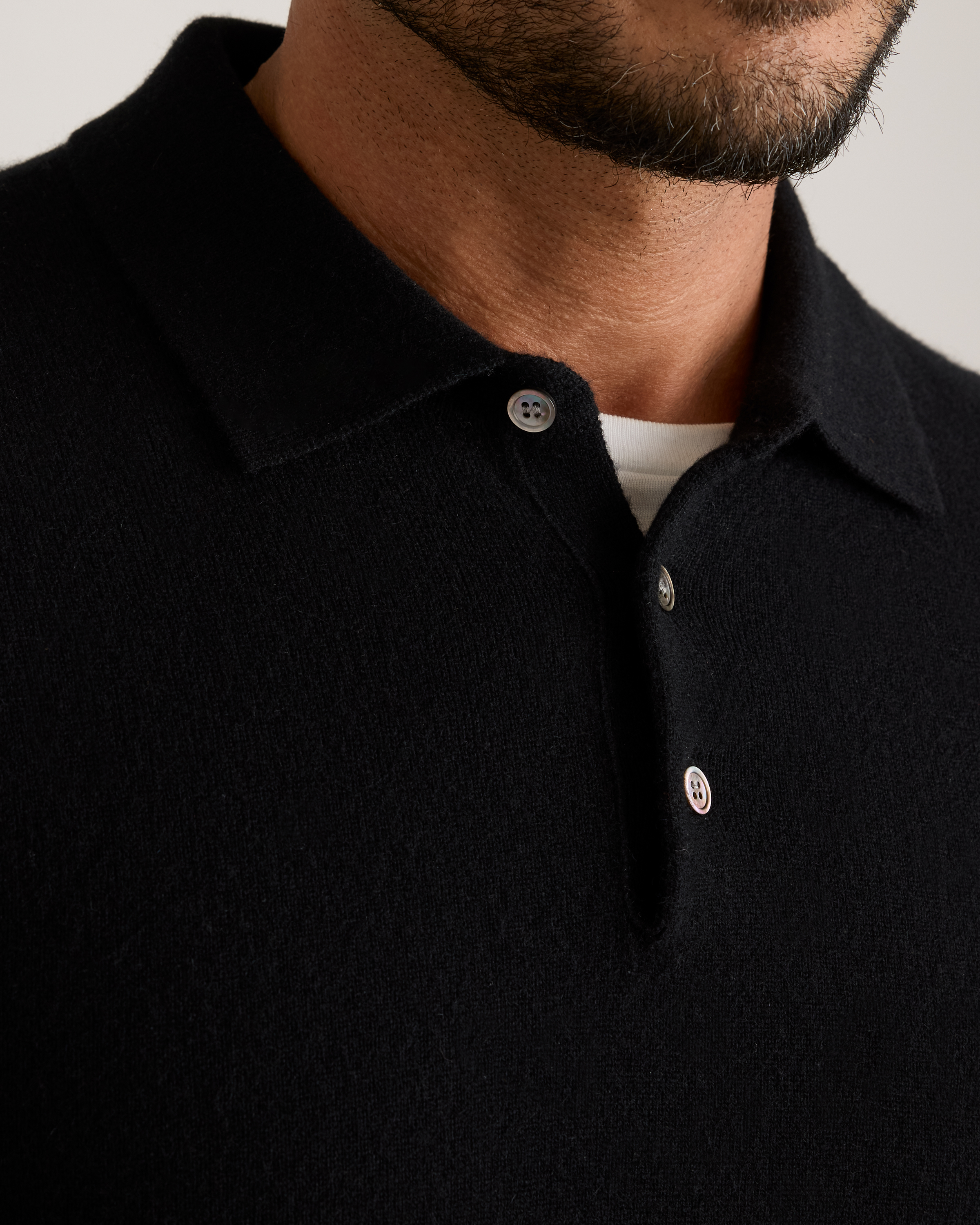 Mongolian Cashmere Polo Sweater in Black