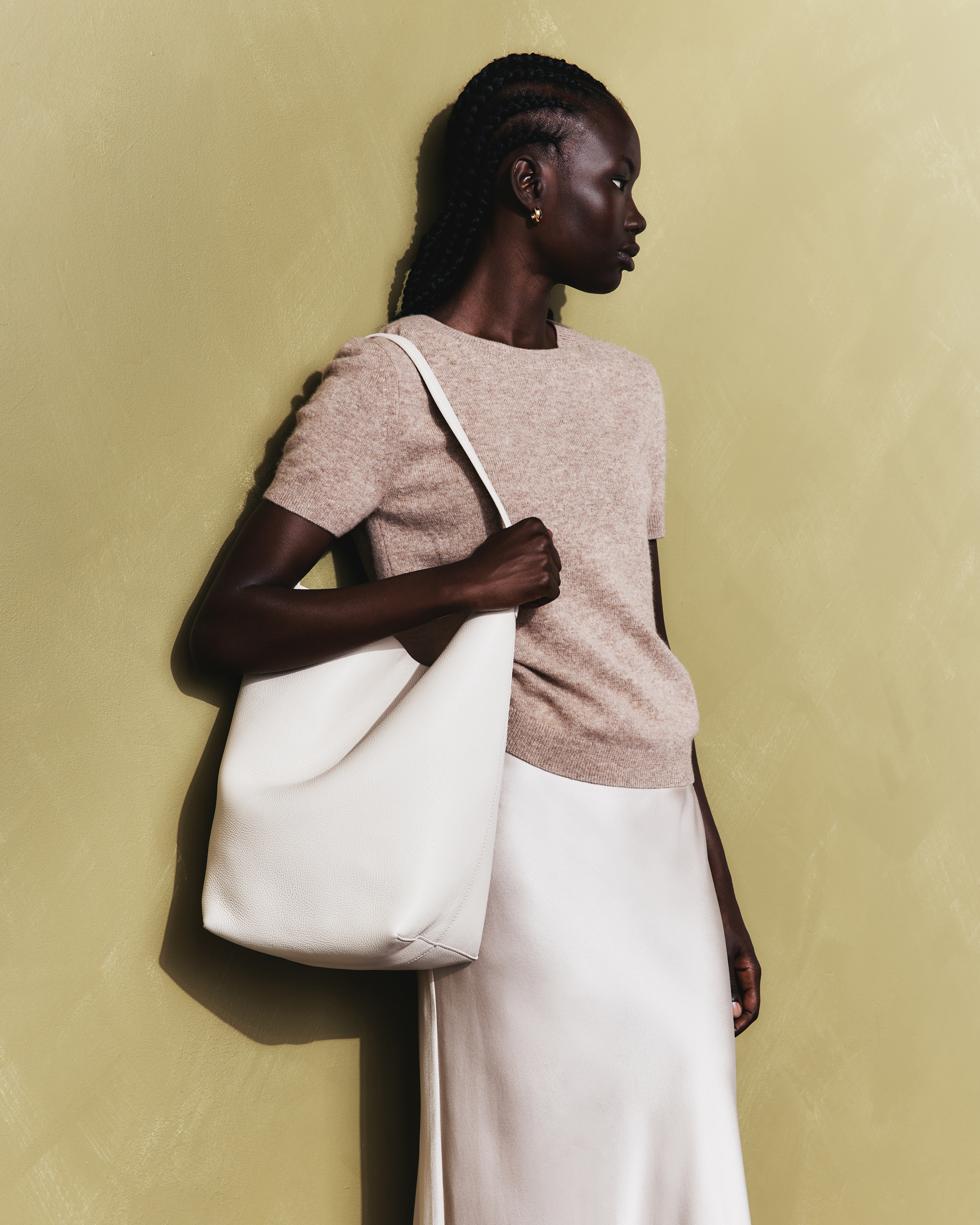 Soft Ivory Italian Leather Large Soft Bucket Shoulder Bag
