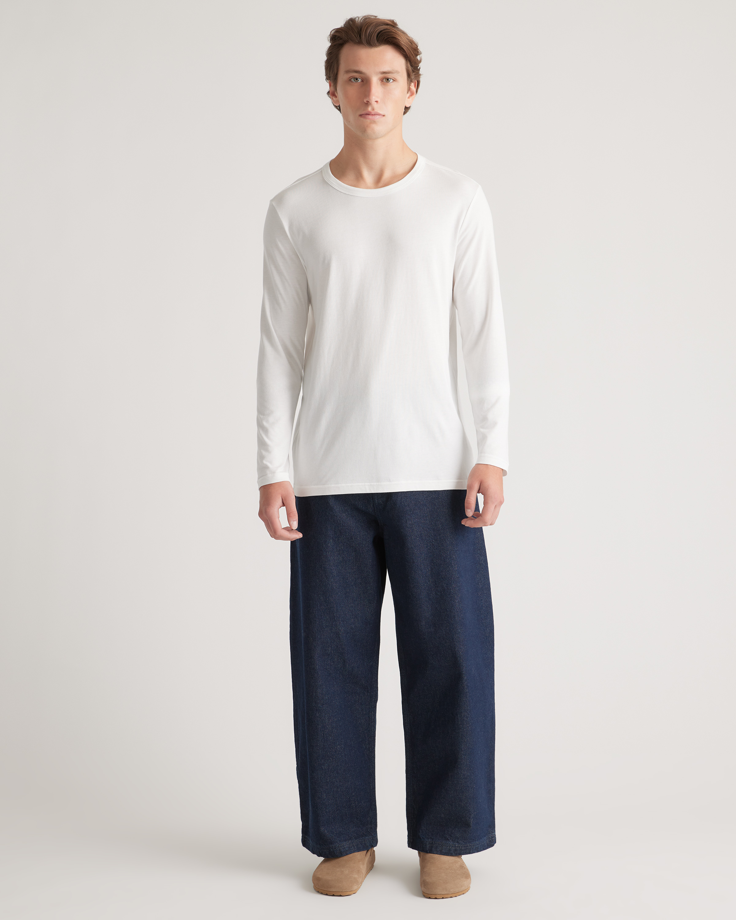 Cotton Modal Long Sleeve Tee in White