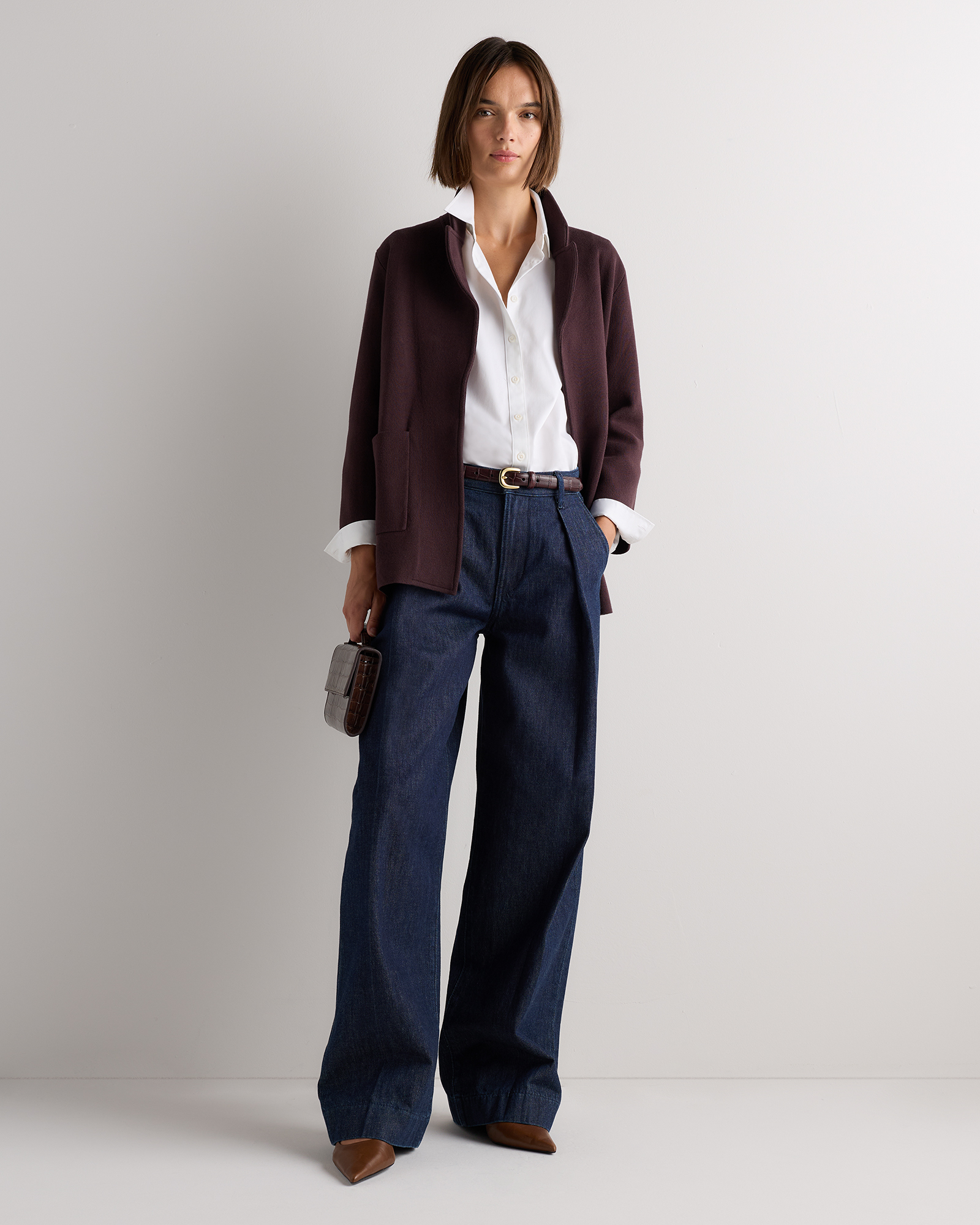 Chocolate Plum Brown 100% Organic Cotton Knit Blazer