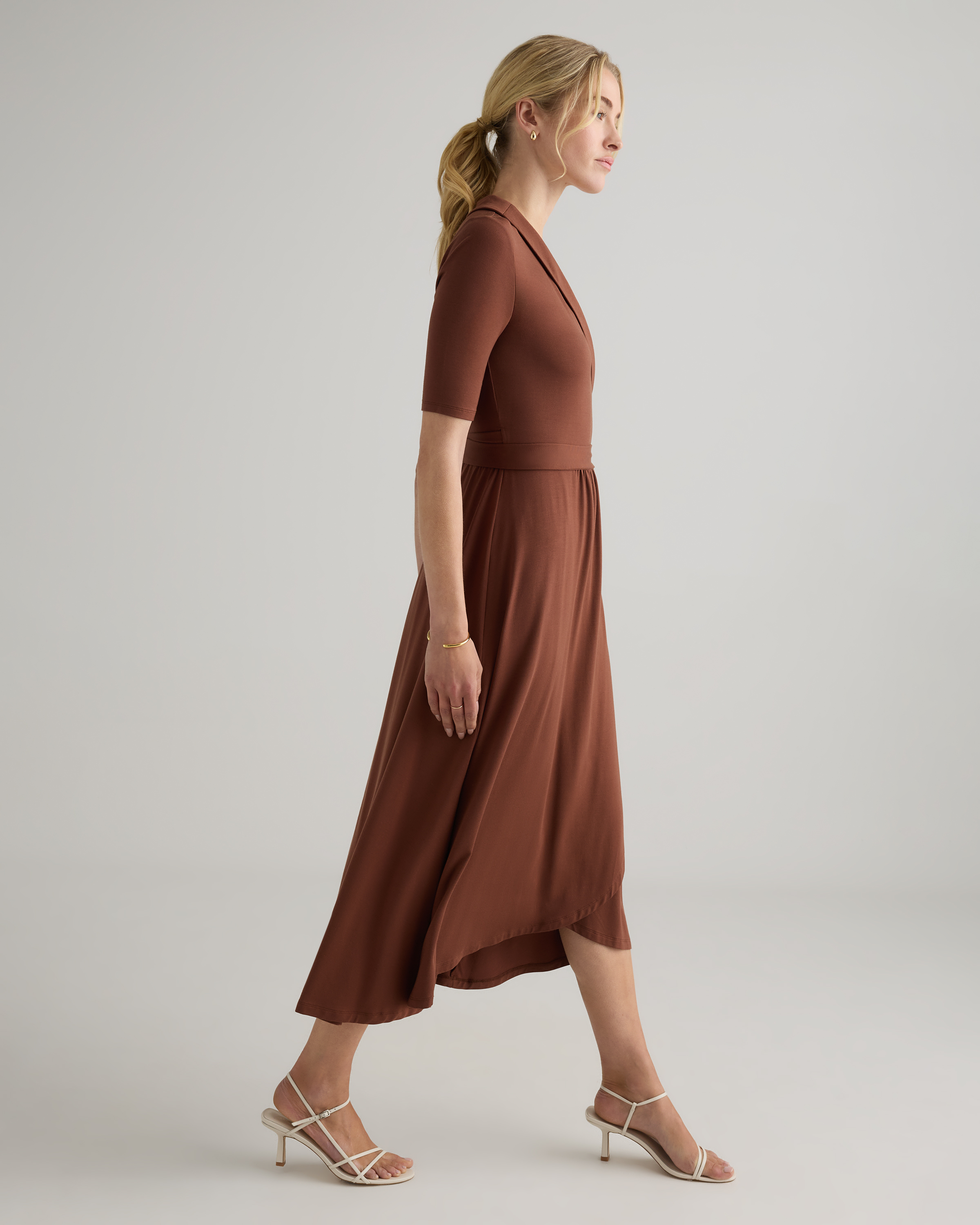 tencel jersey midi wrap dress Quince Women's Tencel Jersey Midi Wrap Dress, Size Large, Brown