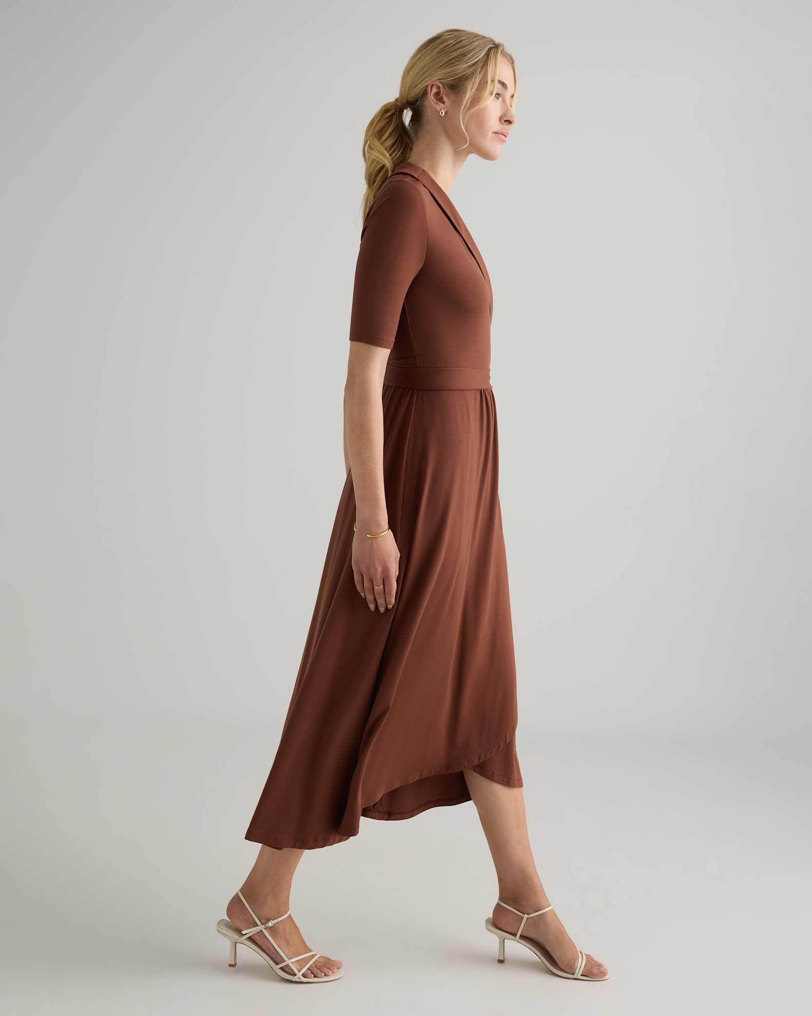 tencel jersey midi wrap dress Ecru Premium Tencel Jersey Wrap Detail Midi Dress