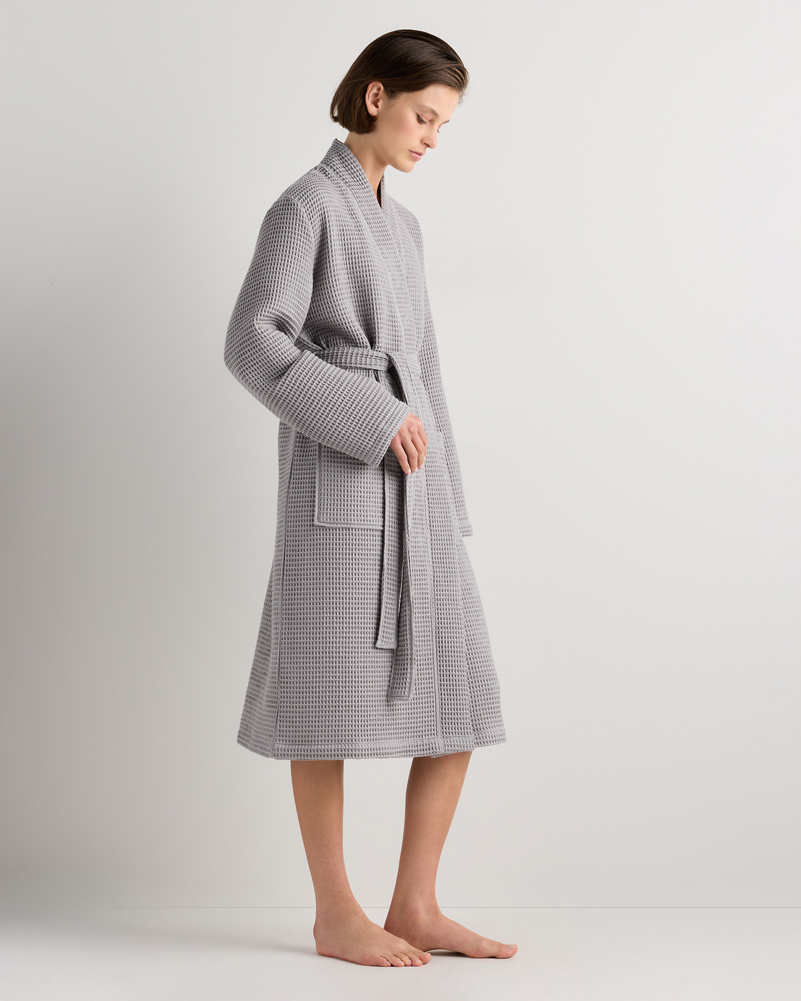 Organic Turkish Waffle Robe in Grey, Size Large, Cotton by Quince