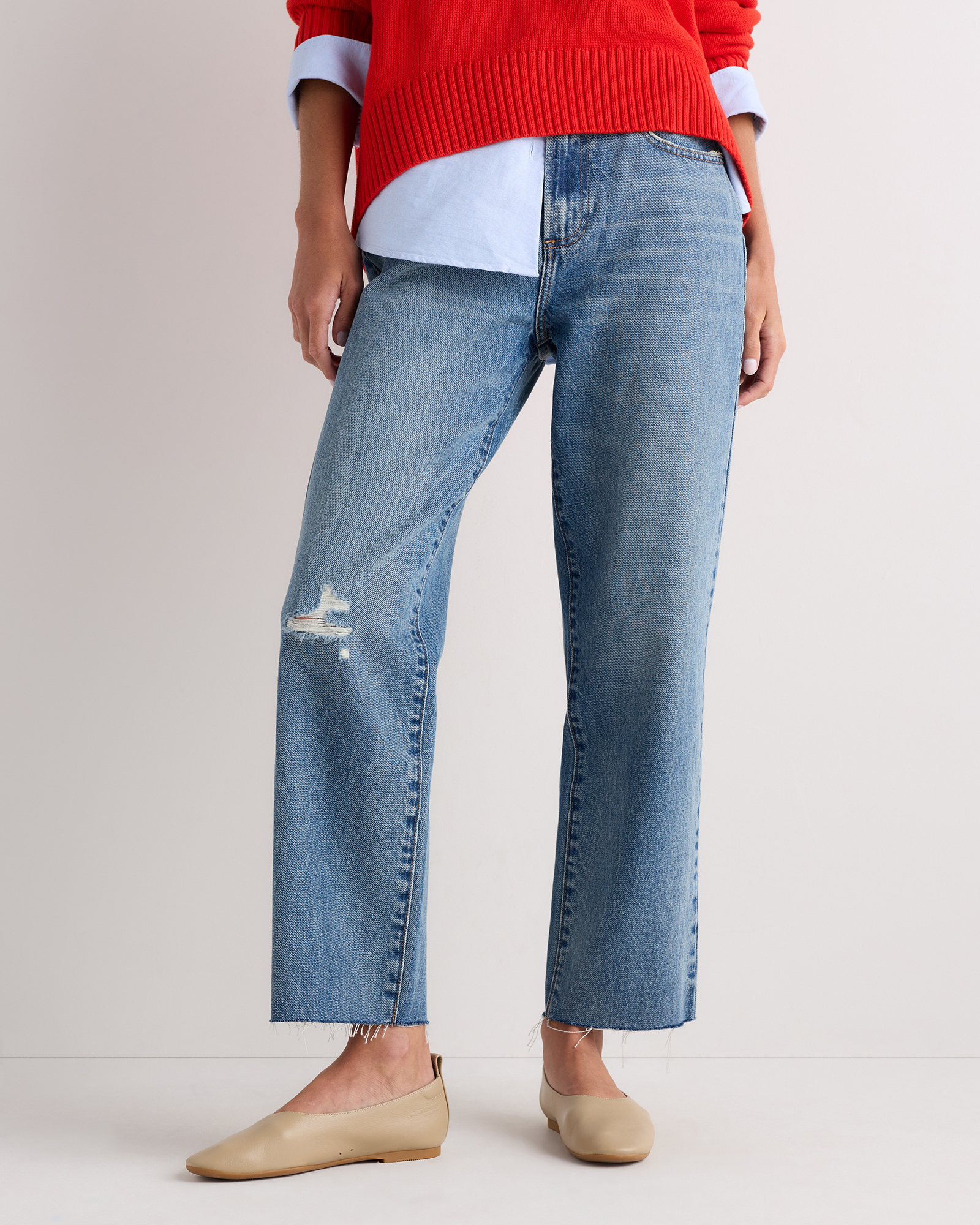 Heritage Blue Raw Hem Bella Rigid Straight Jeans