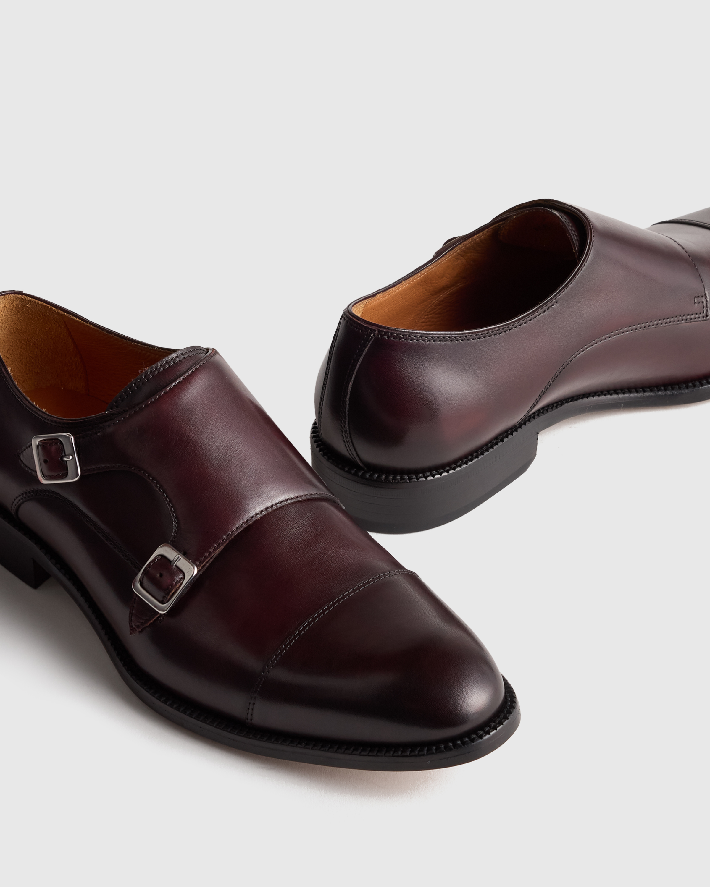 Quince Men\'s Italian Leather Double Monk Strap Oxford Oxblood 8 NIB Italian Leather Monk Strap in Oxblood main image 3