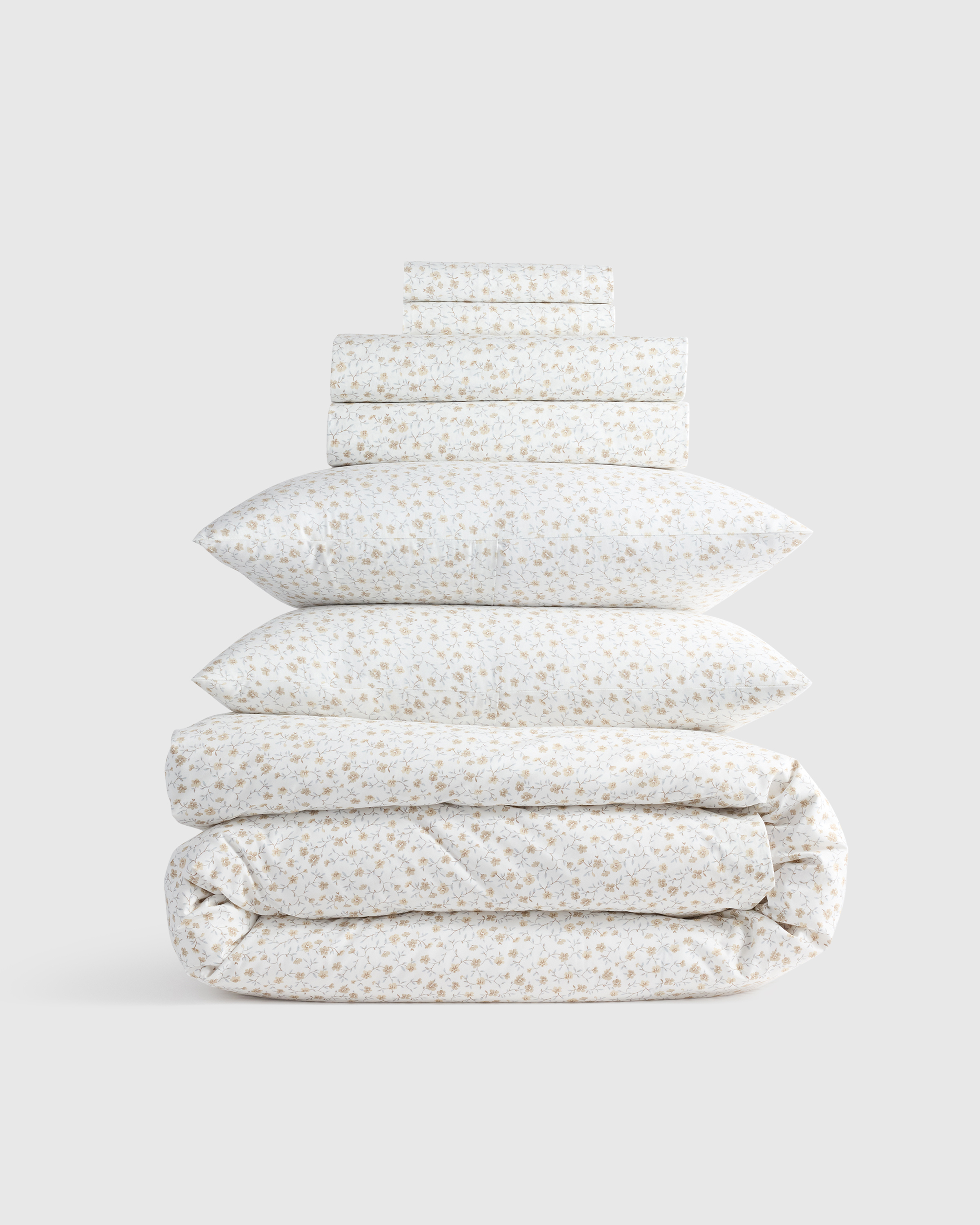 Toffee Florette Classic Organic Percale Floral Deluxe Bedding Bundle