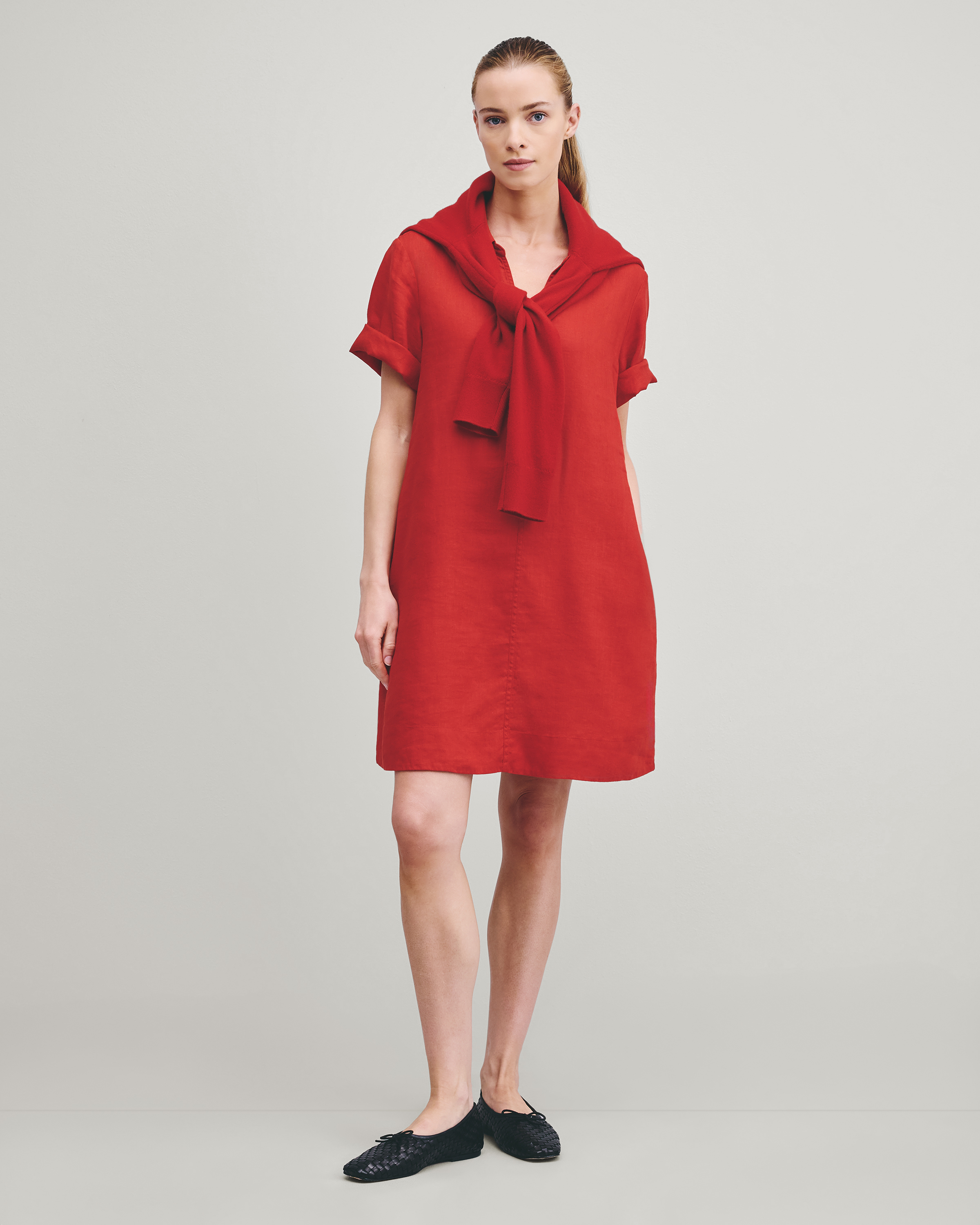 Chile 100% European Linen Popover Mini Dress