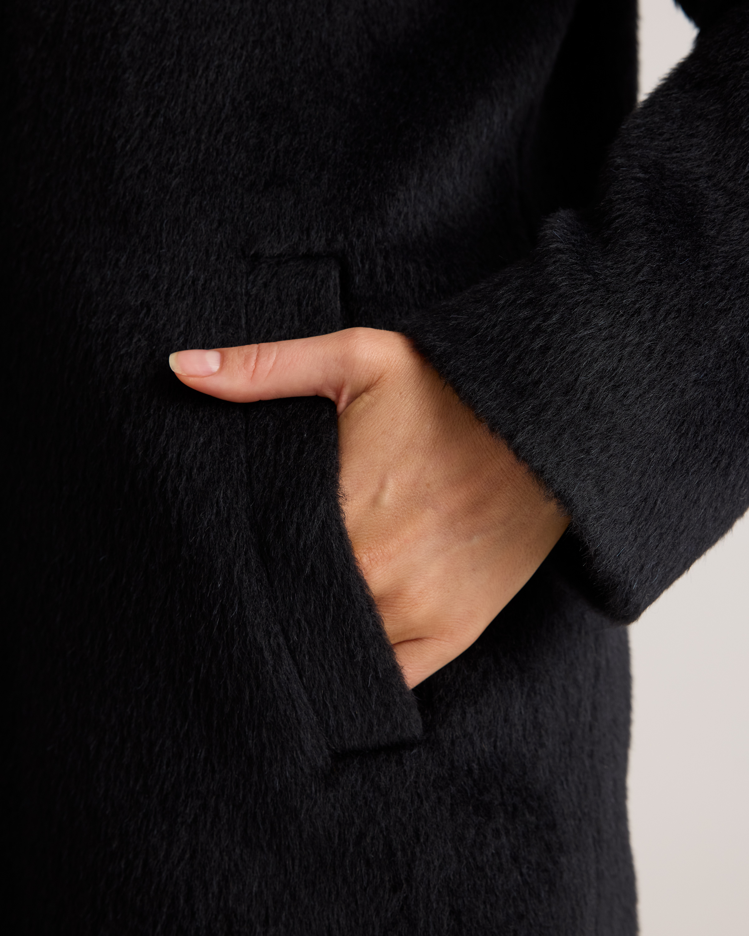 Alpaca-Wool Stand Collar Coat in Black