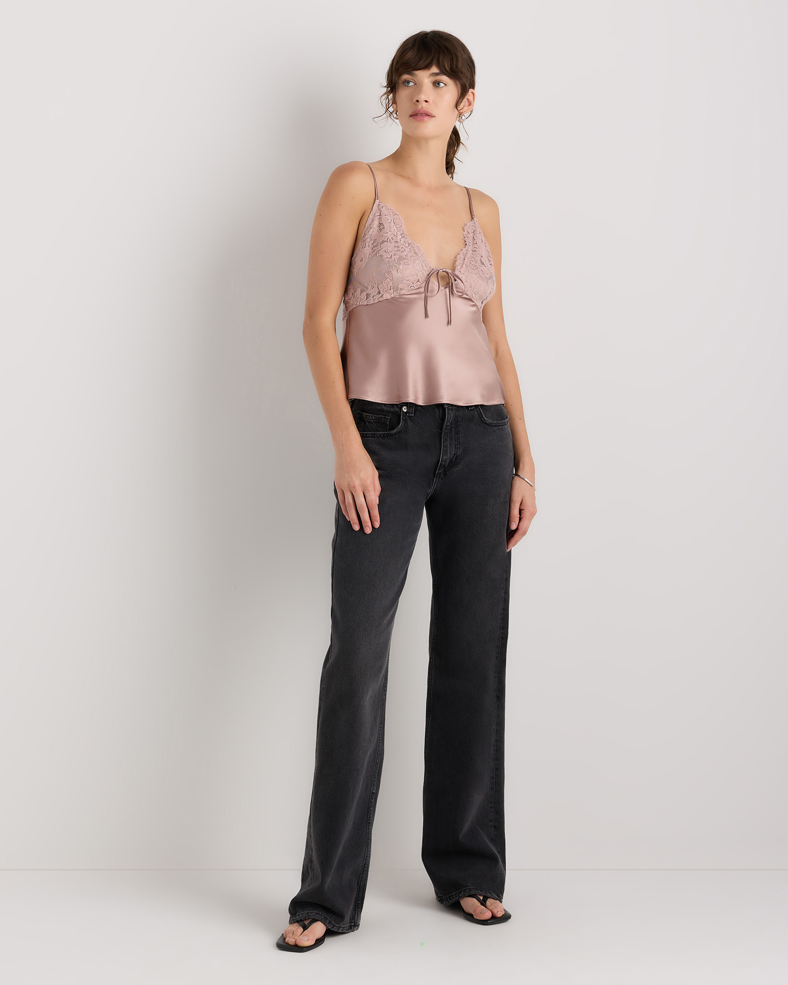 100% Washable Silk Lace Cutout Cami in Vintage Pink