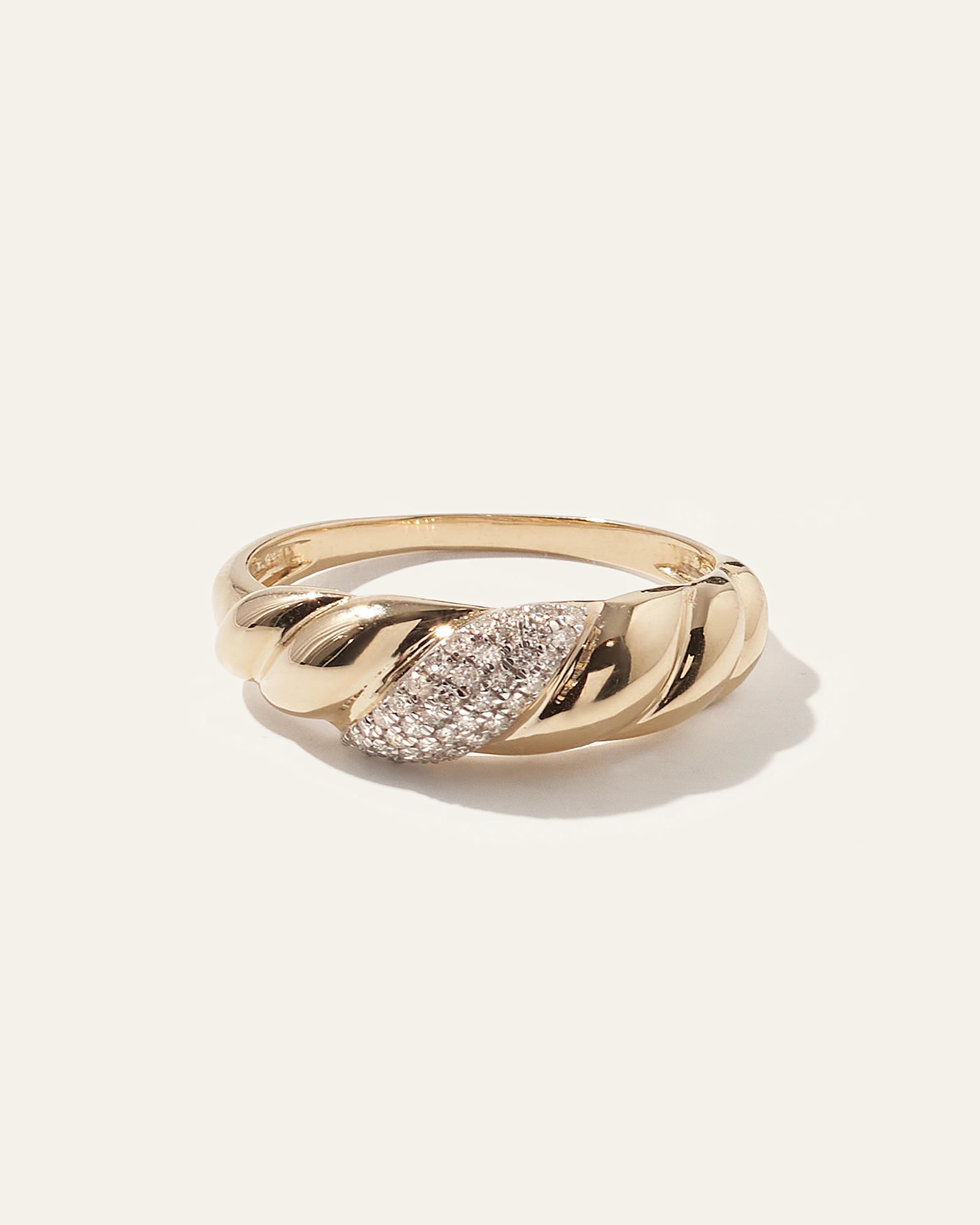 14K Gold Pave Diamond Croissant Dome Ring