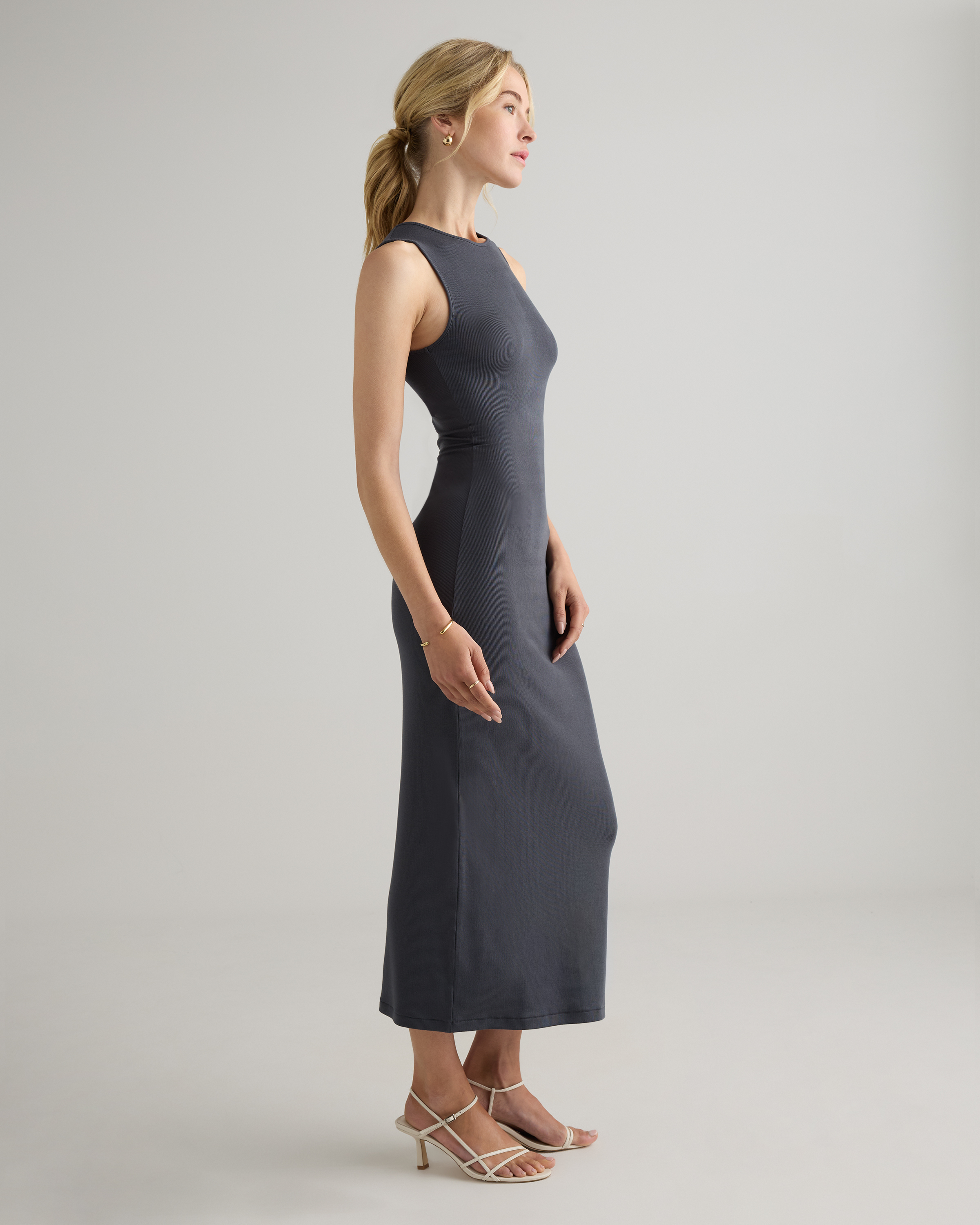 flower vase tencel rib dress Tencel Rib Knit Tank Midi Dress in Carbon Grey
