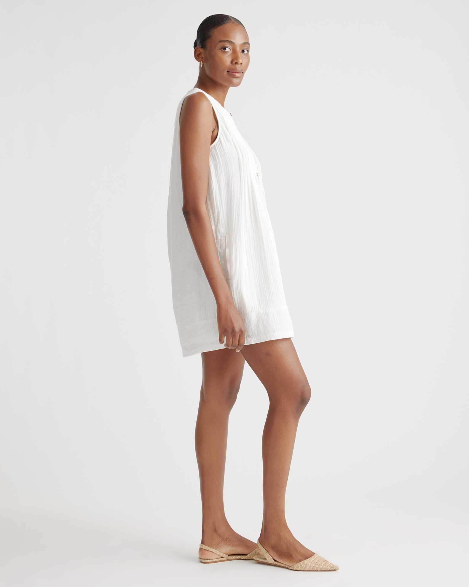 Quince Women's Organic Cotton Gauze Sleeveless Swing Dress, Large Size, White - Breathable, Relaxed Fit with Pockets Quince Women's Organic Cotton Gauze Sleeveless Swing Dress, Large Size, White - Breathable, Relaxed Fit with Pockets