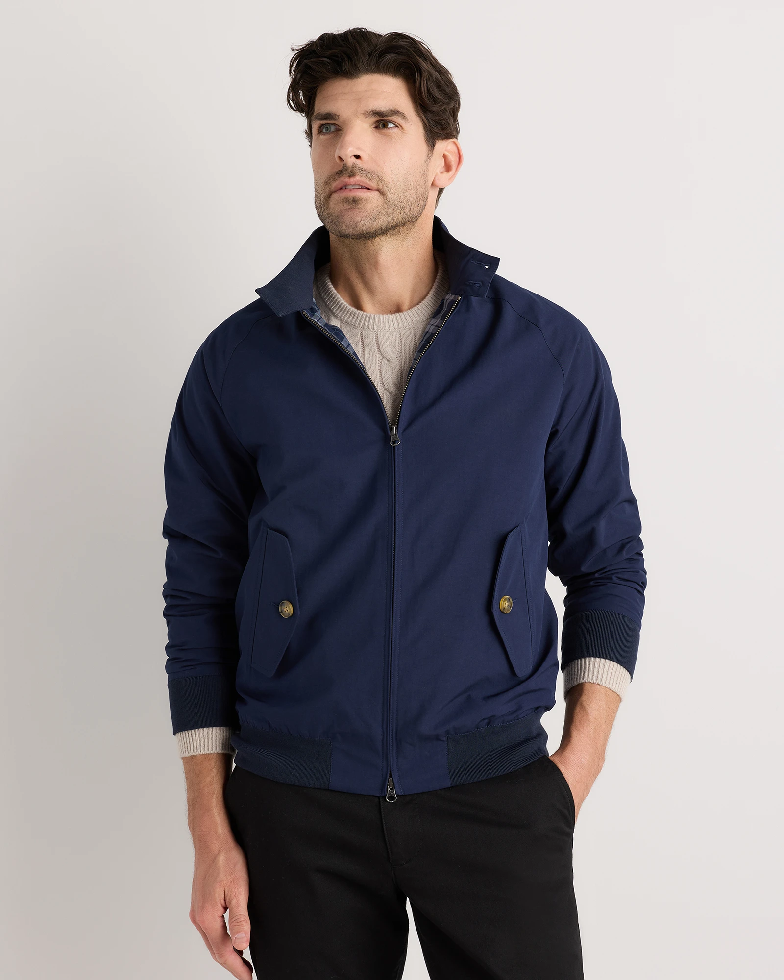 Men's Heritage Water-Resistant Harrington Jacket in Deep Navy