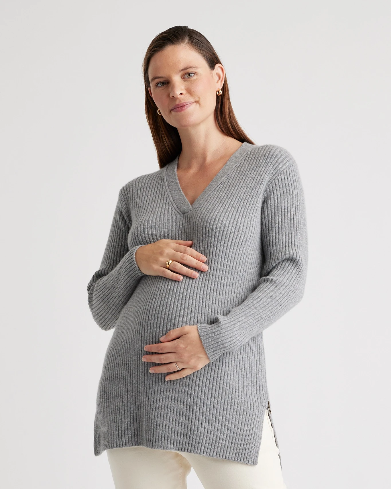 Mongolian Cashmere Ribbed Side Zip Maternity Sweater