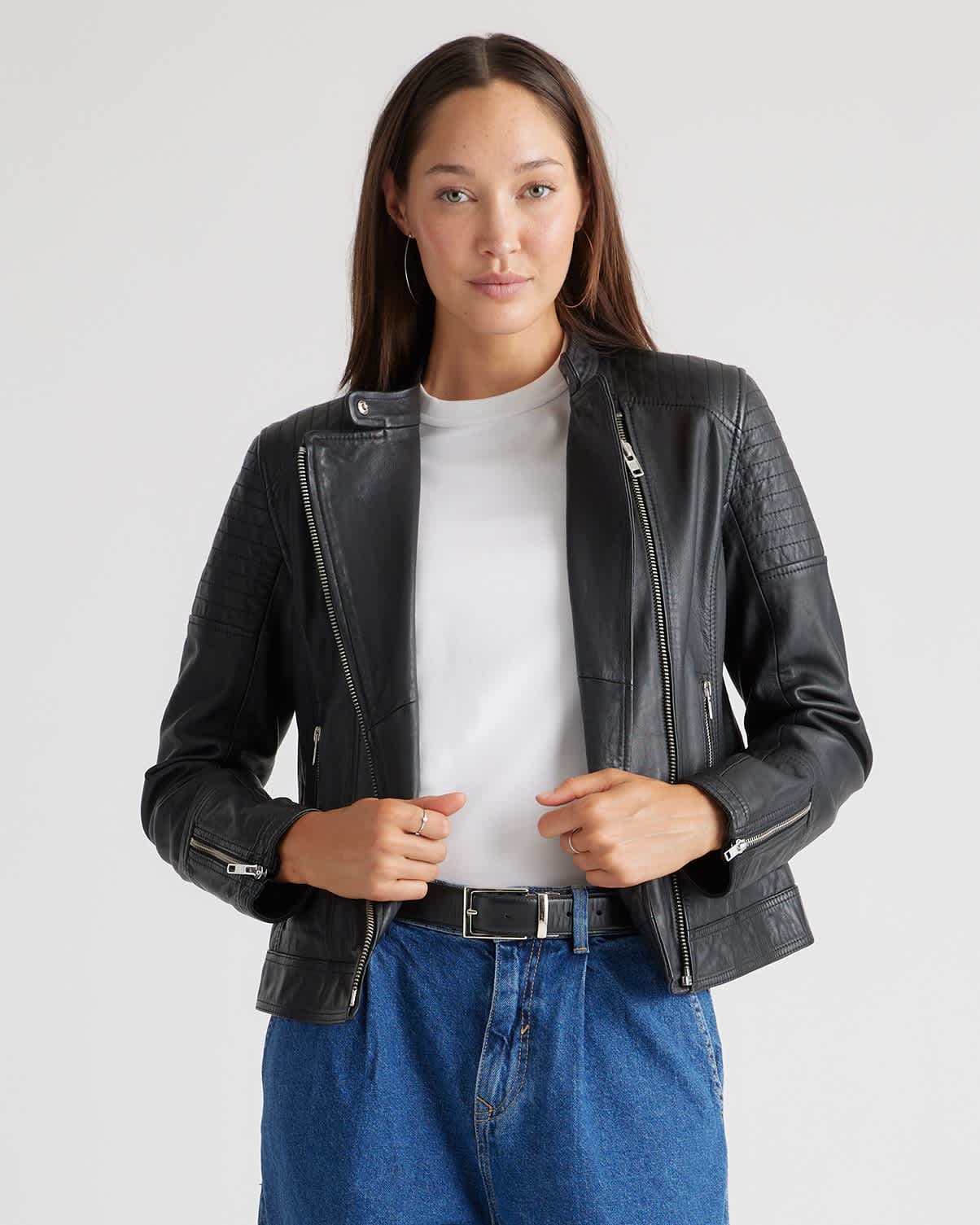 Women's 100% Leather Café Racer Jacket