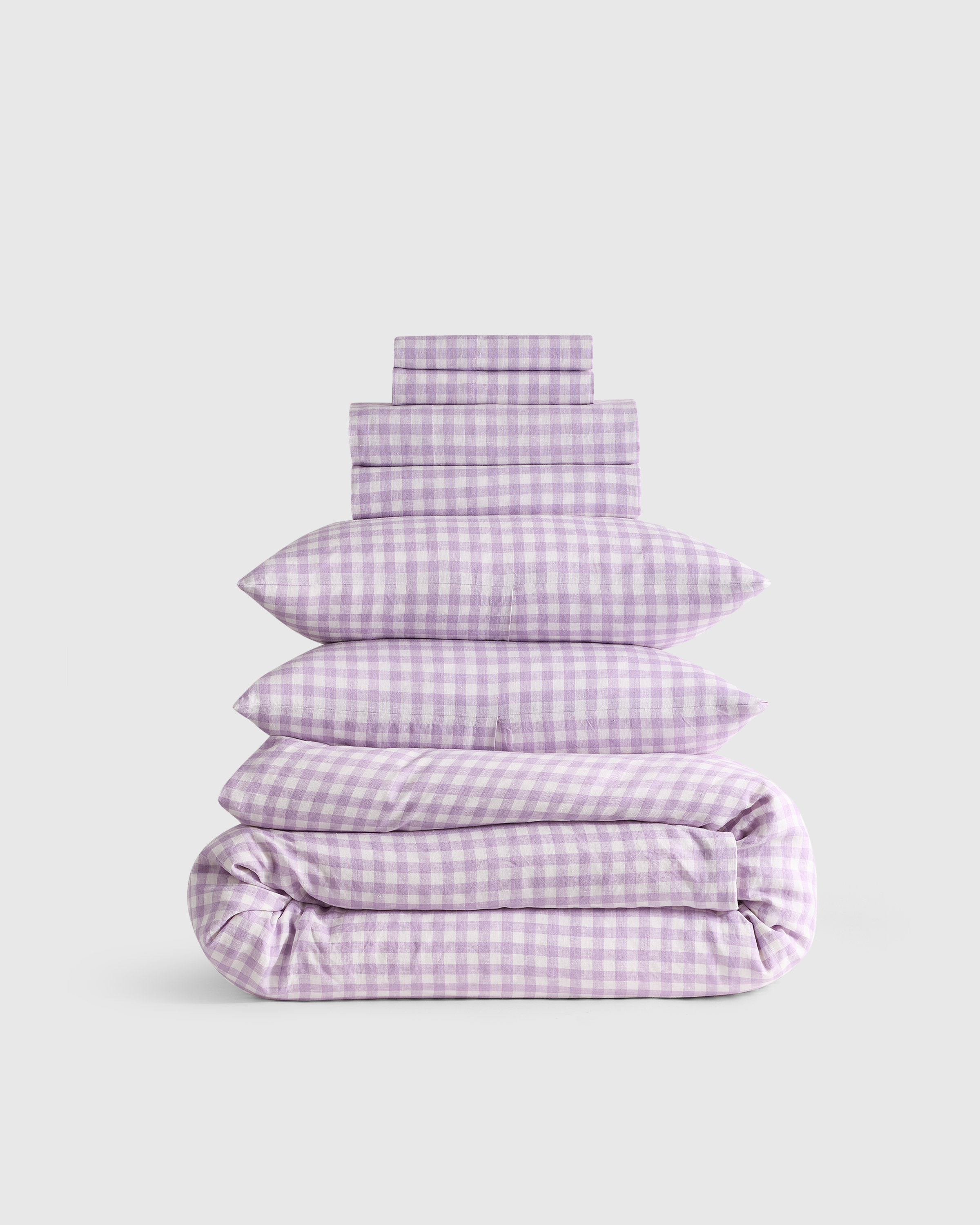 european linen gingham deluxe bedding bundle, king, lavender