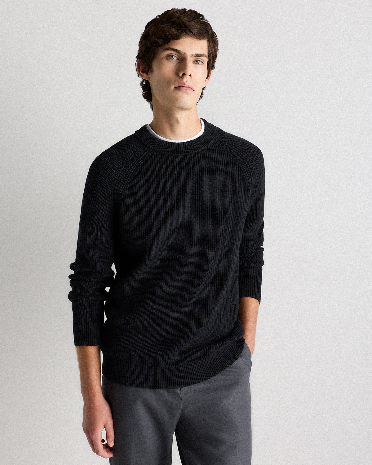 Black 100% Organic Cotton Ribbed Crewneck Sweater