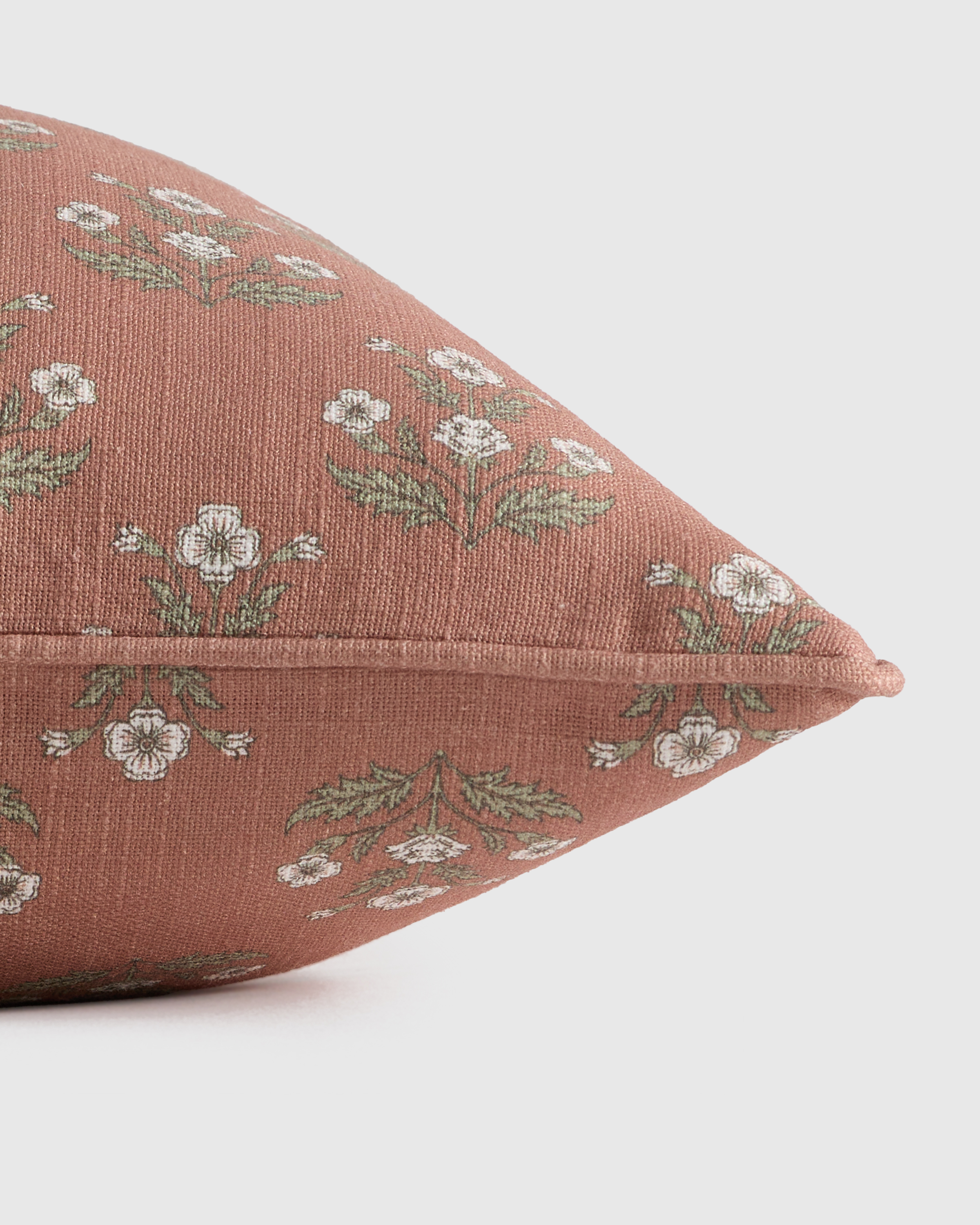 Piped Block Print Cotton Pillow Cover in Rust
