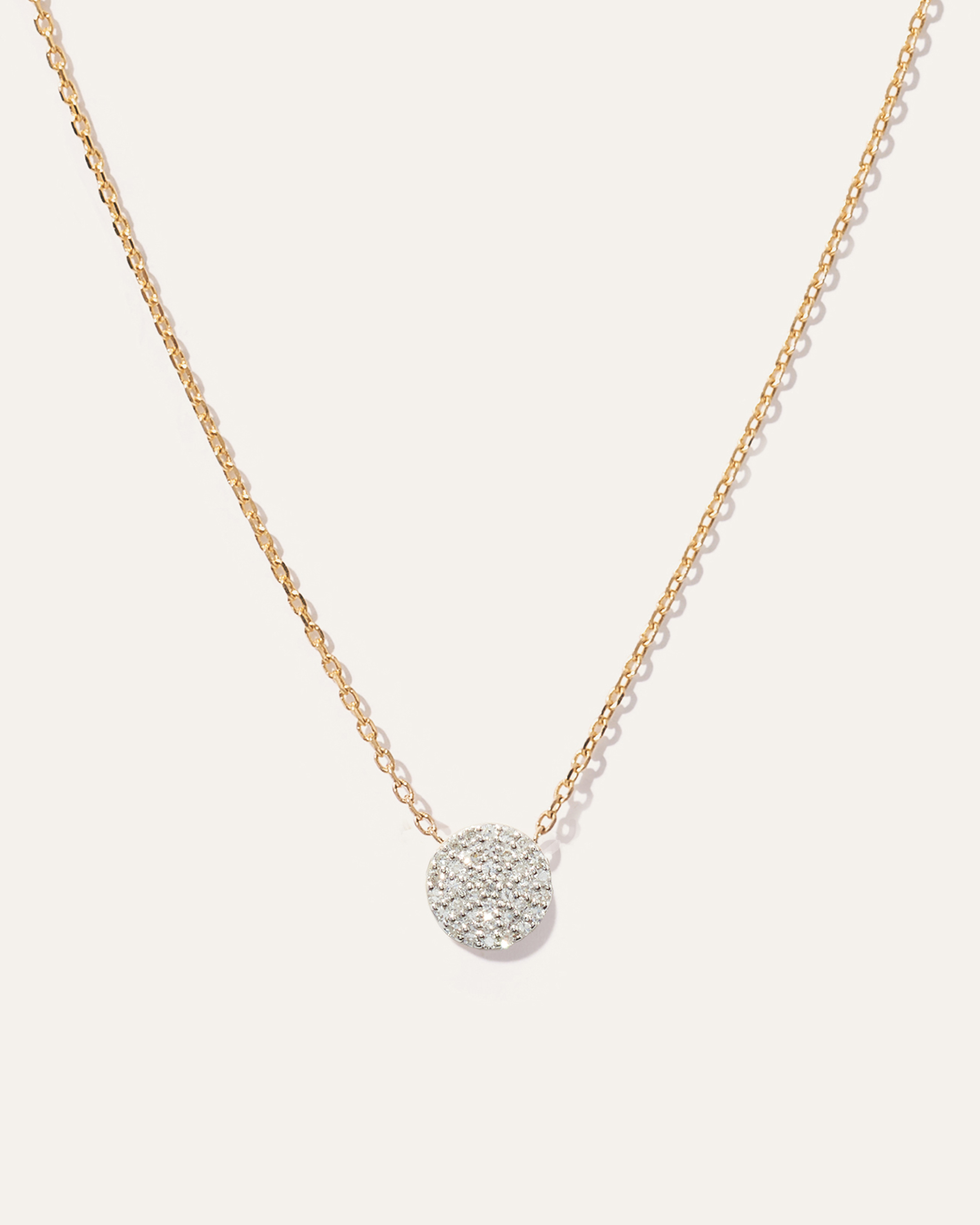 Yellow Gold 14K Gold Diamond Pave Disc Necklace