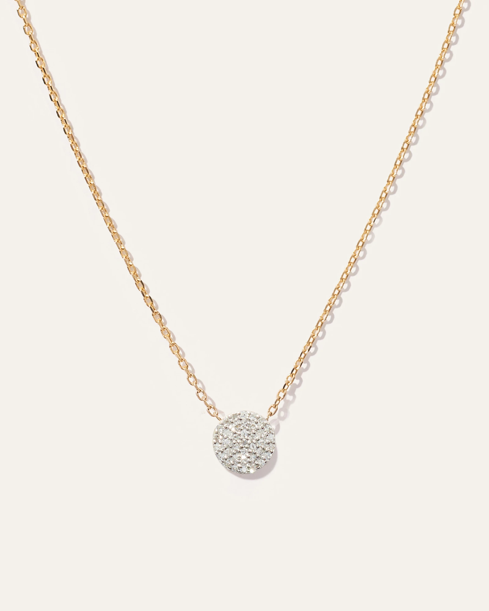 14K Gold Pave Diamond Disc Necklace