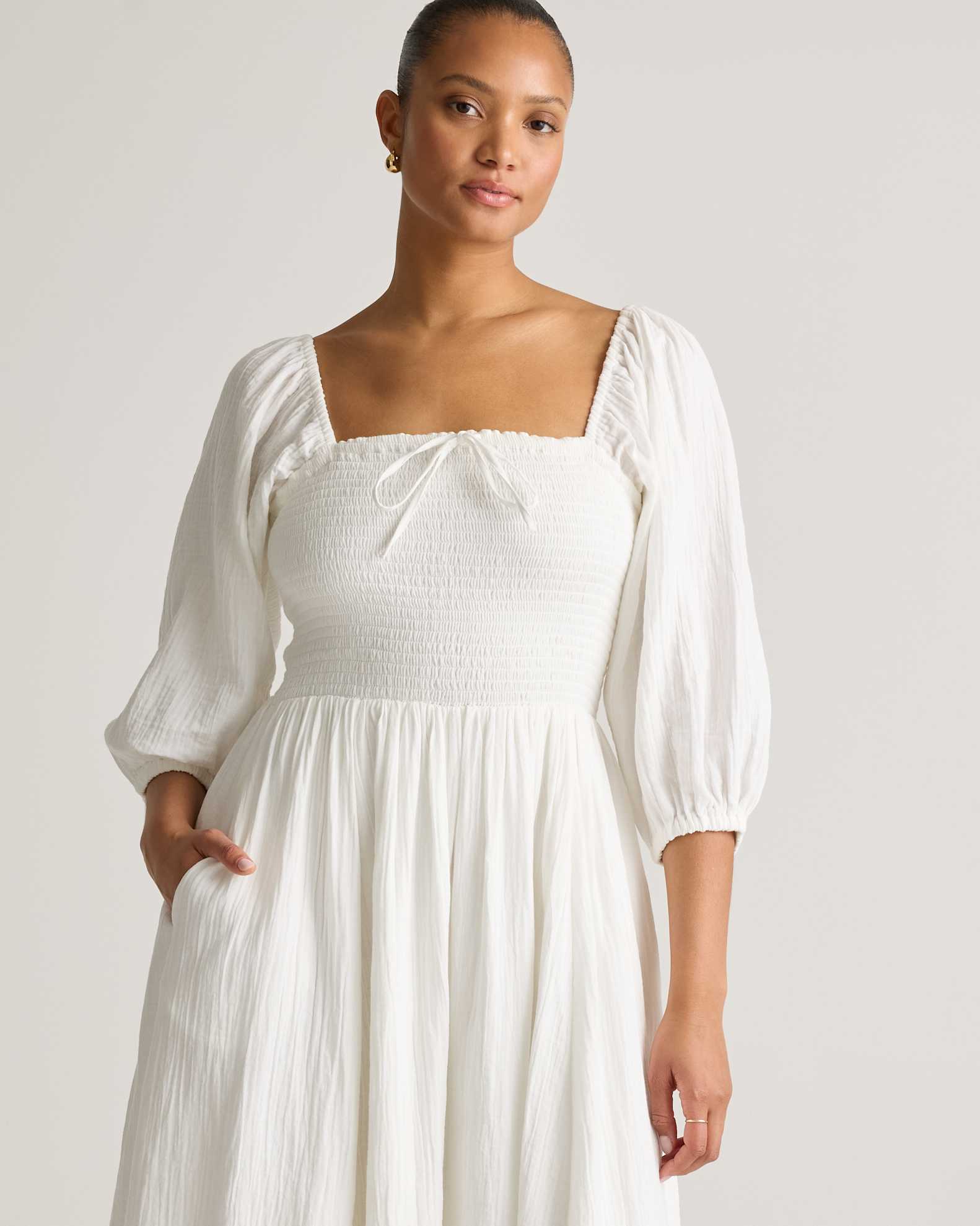 midi white dress with puff sleeves White Satin Midi Dress: Off-the-shoulder Puffy Sleeves