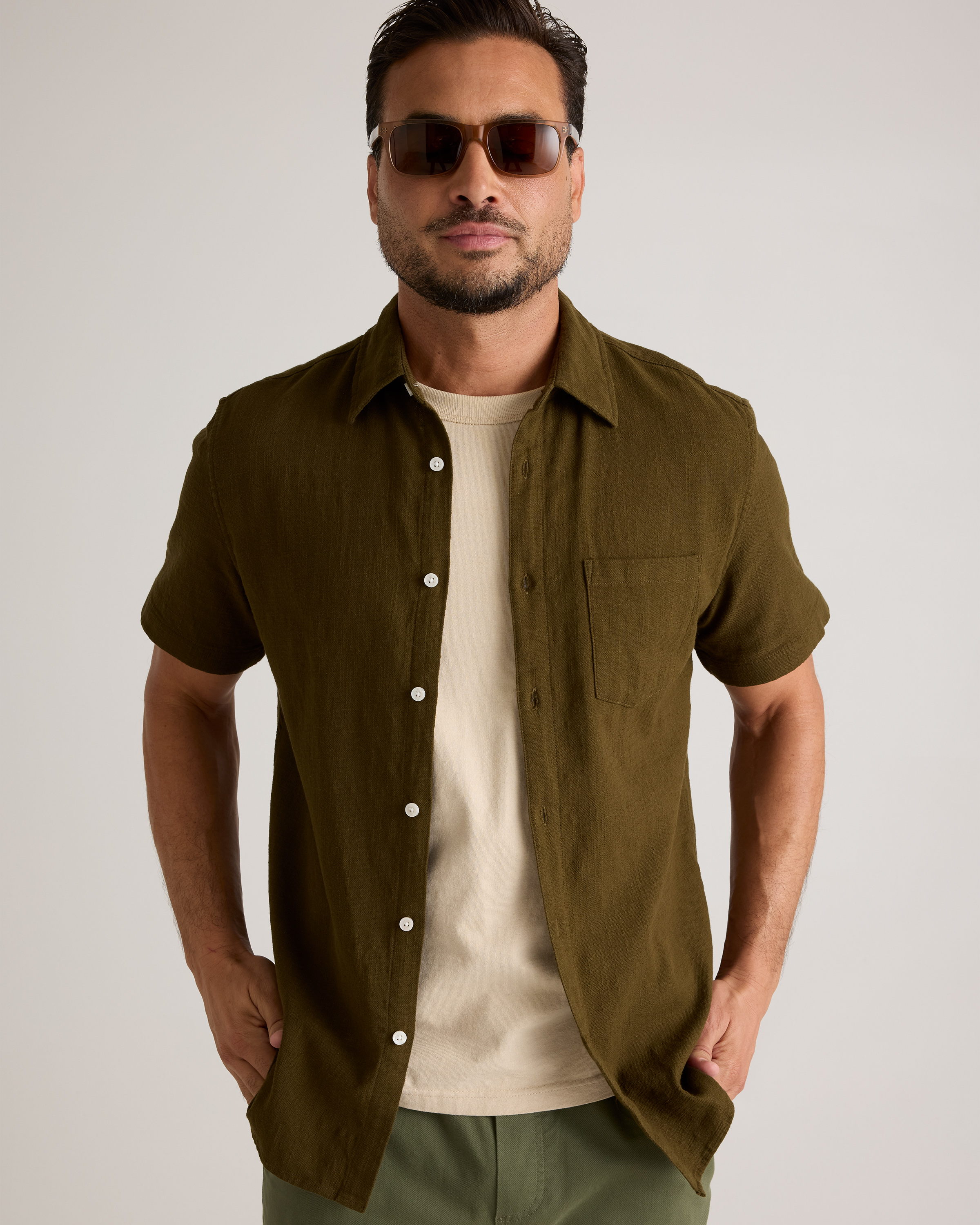 【BAON】[unisex] Delve Nylon Over Short Sleeve Shirt Buy White Short Sleeve Collared Shirt from Next USA