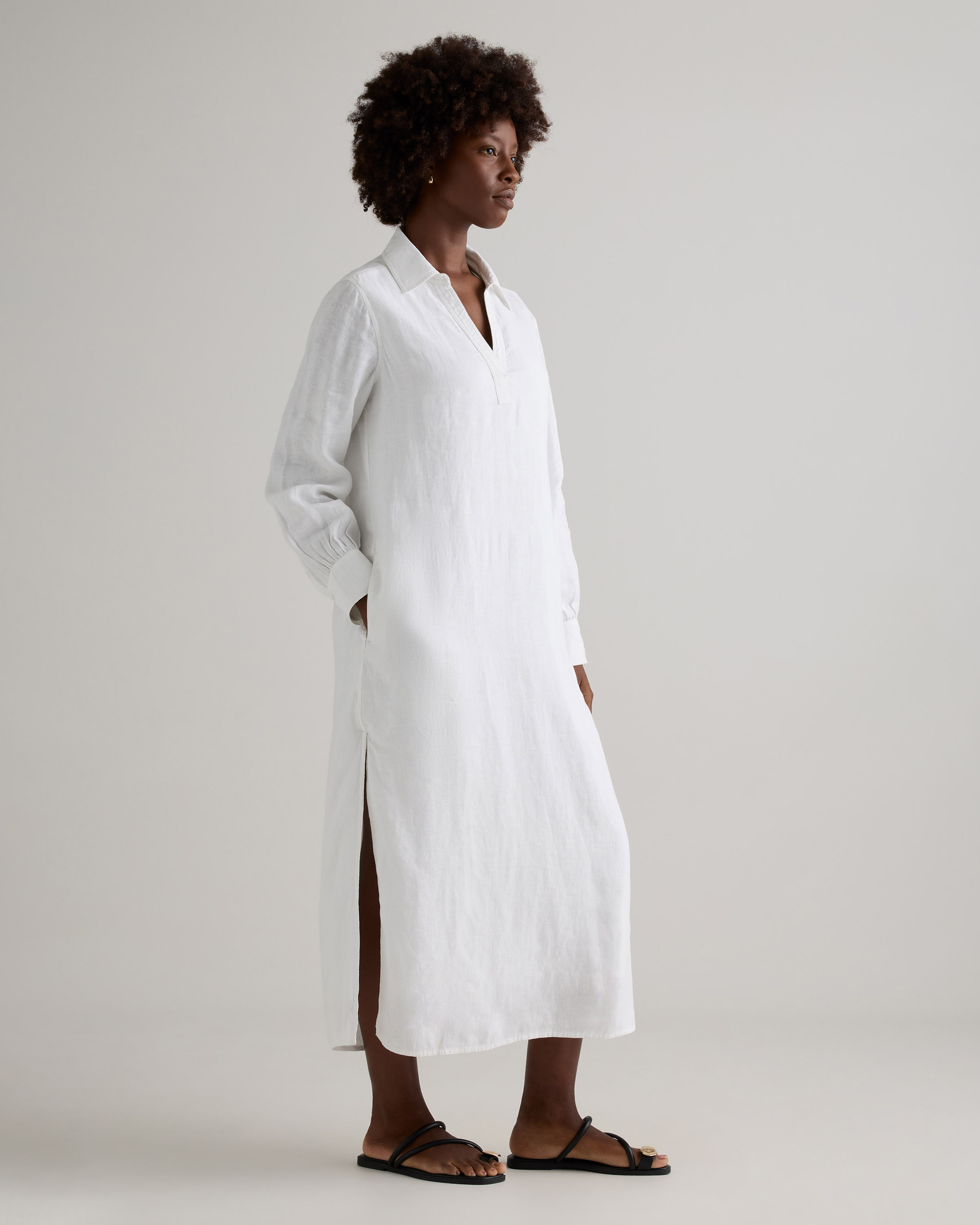 linen popover maxi dress 100% European Linen Popover Maxi Dress in Blue Pinstripe