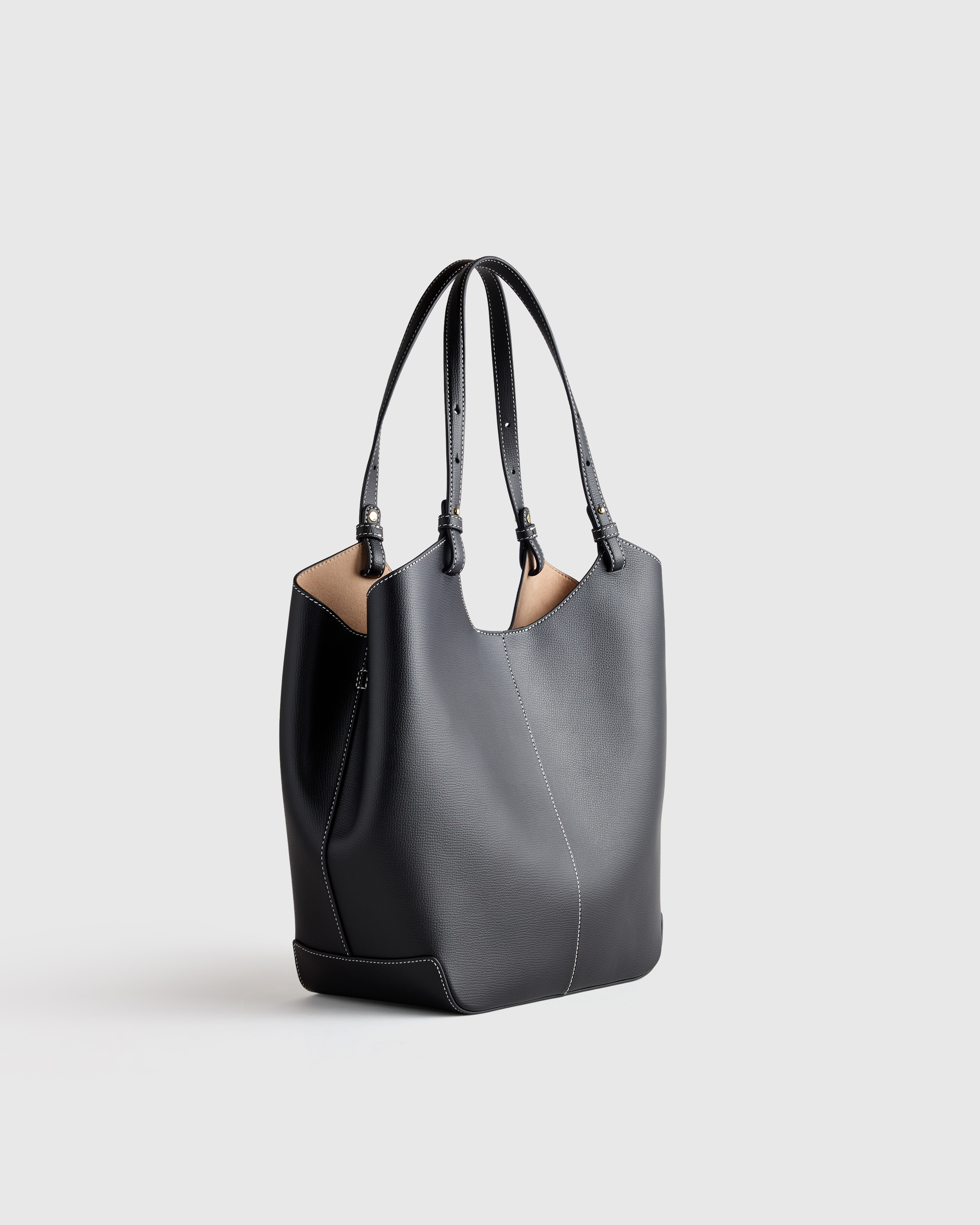 Italian Leather Trapeze Tote in Black