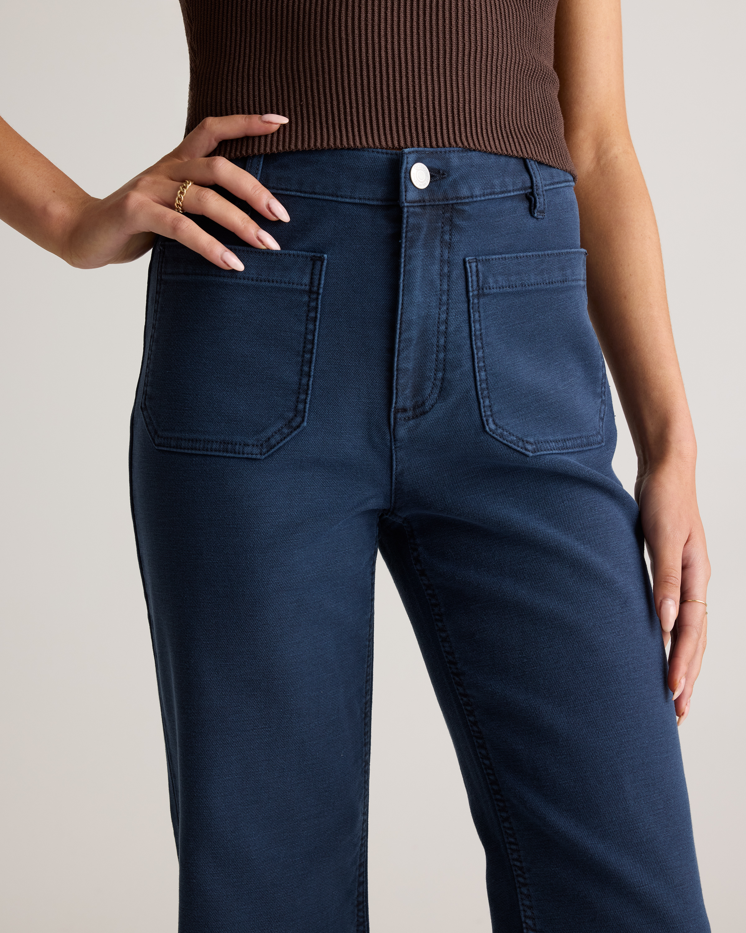 French Terry Wide Leg Pants in Deep Navy