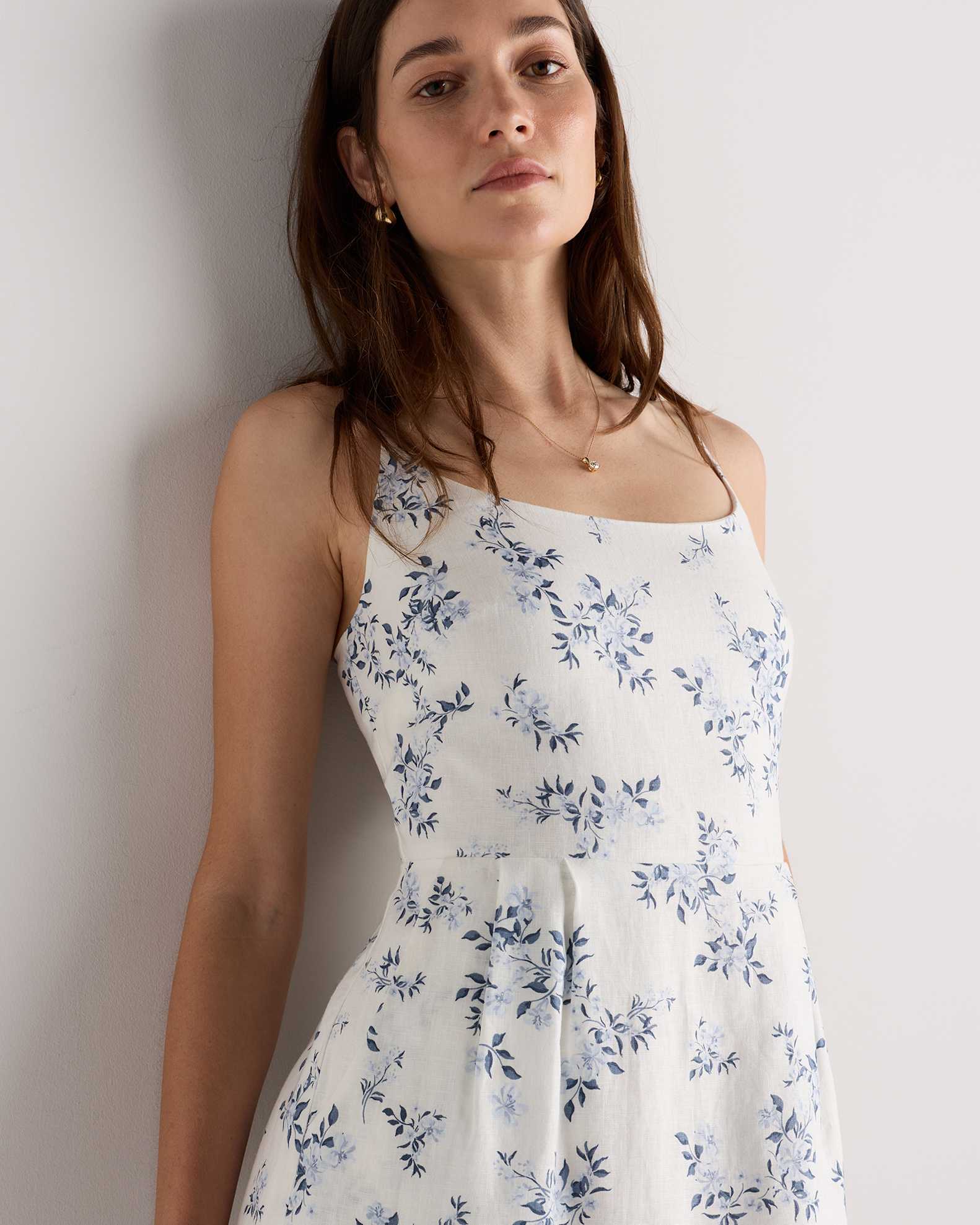 european linen scoop neck midi dress Quince Women's European Linen Scoop Neck Midi Dress, Medium Size, Deep Navy