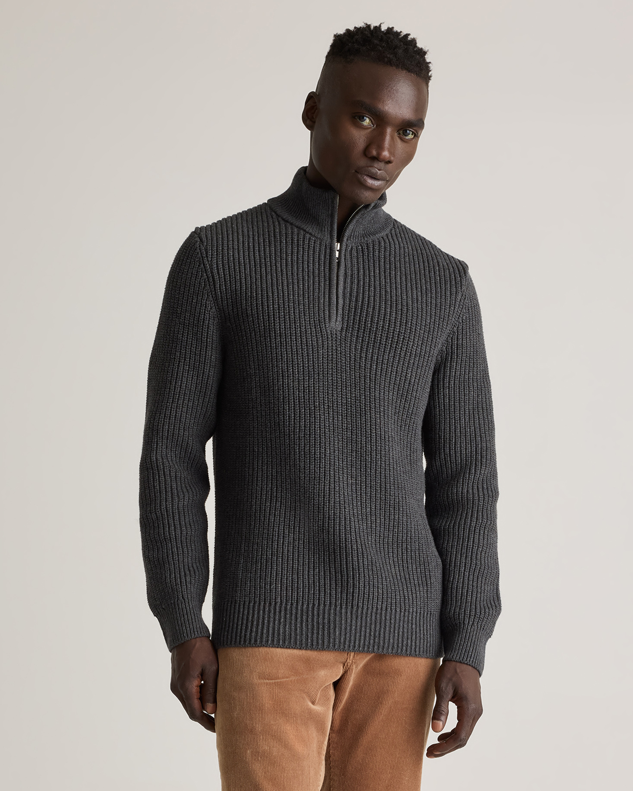 Charcoal 100% Organic Cotton Fisherman Quarter-Zip Sweater