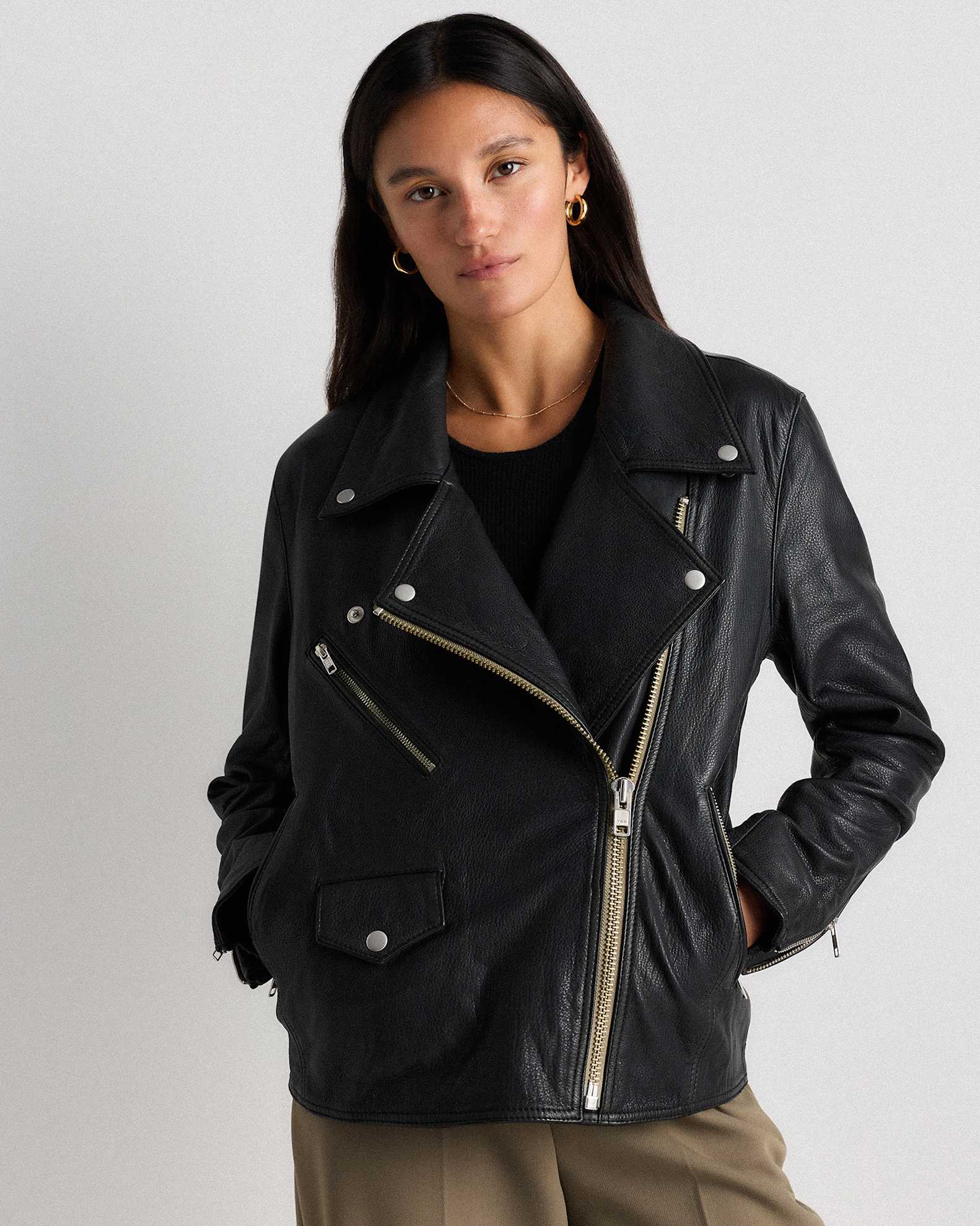 100% Leather Oversized Biker Jacket - Main Image